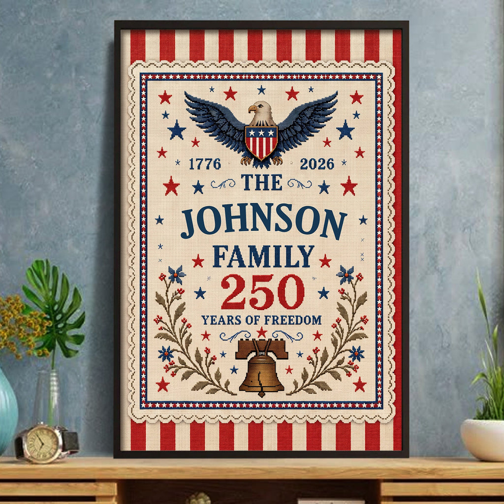 Personalized Custom Family Vertical Poster with Eagle & Liberty Bell Poster GradoCreations