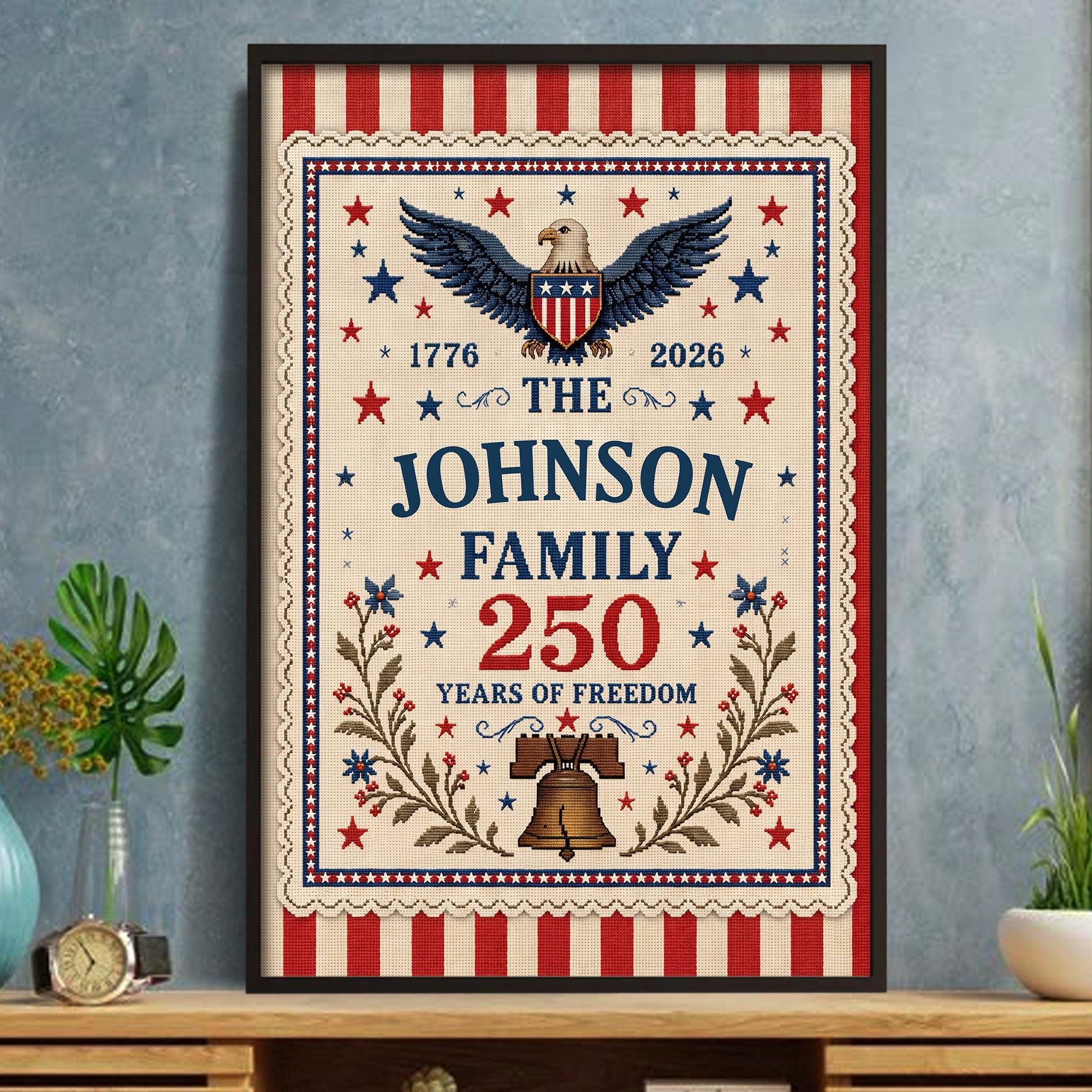 Personalized Custom Family Vertical Poster with Eagle & Liberty Bell Poster GradoCreations