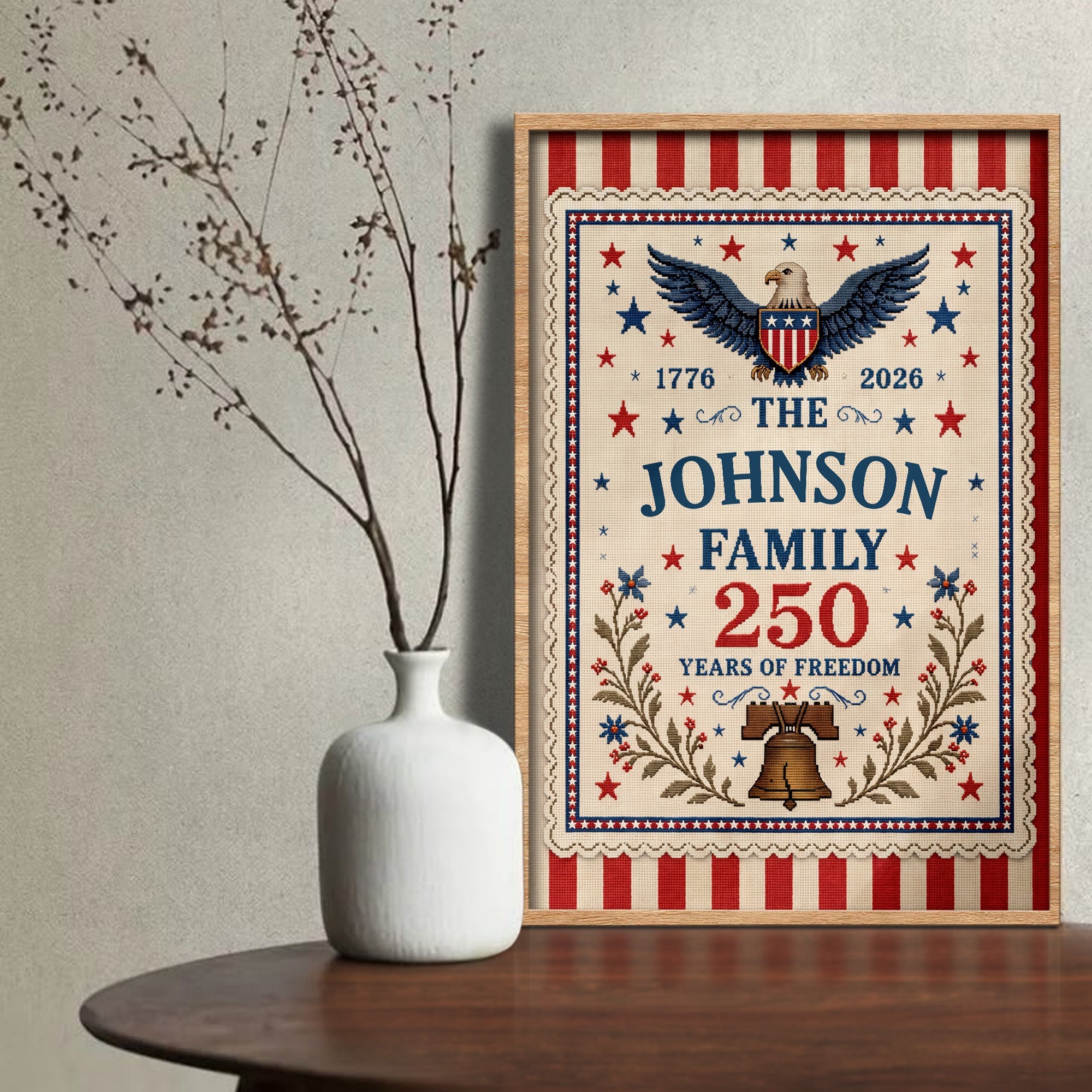 Personalized Custom Family Vertical Poster with Eagle & Liberty Bell Poster GradoCreations