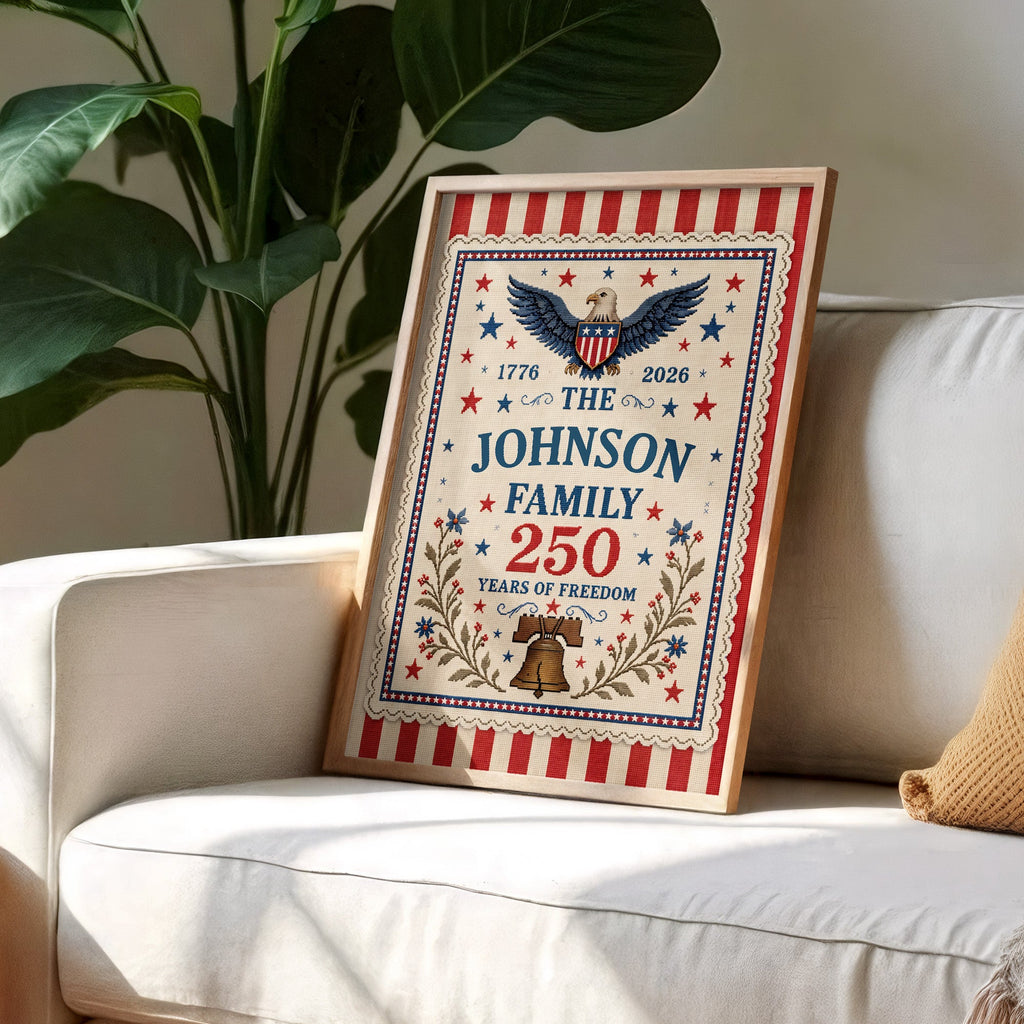 Personalized Custom Family Vertical Poster with Eagle & Liberty Bell Poster GradoCreations
