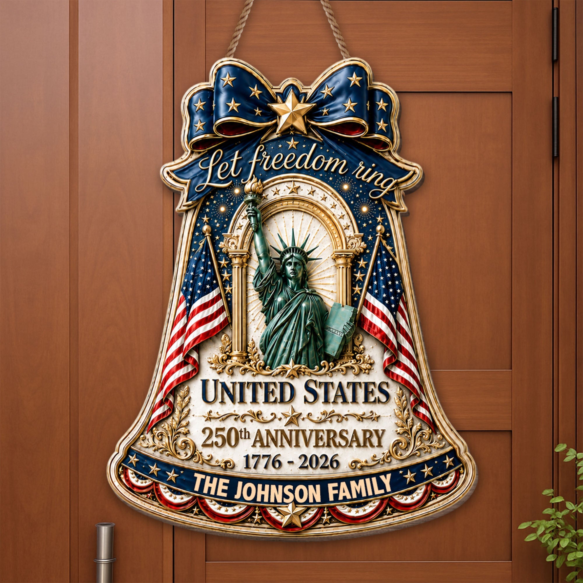 Personalized Wood Sign with American Flag Custom Family Name Gift Wood Sign GradoCreations