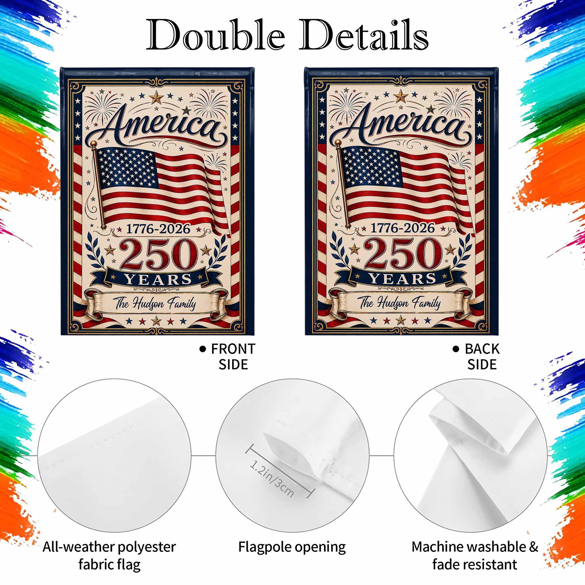 Personalized Double-Sided Garden Flag USA Family Celebration Garden Flag GradoCreations