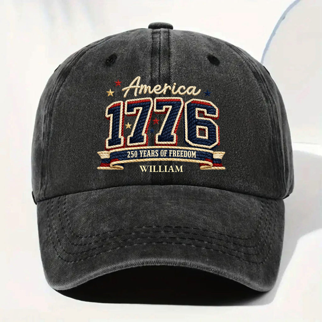 Personalized Washed Denim Cap Custom Name American Flag Gift for Dad Washed Denim Cap GradoCreations