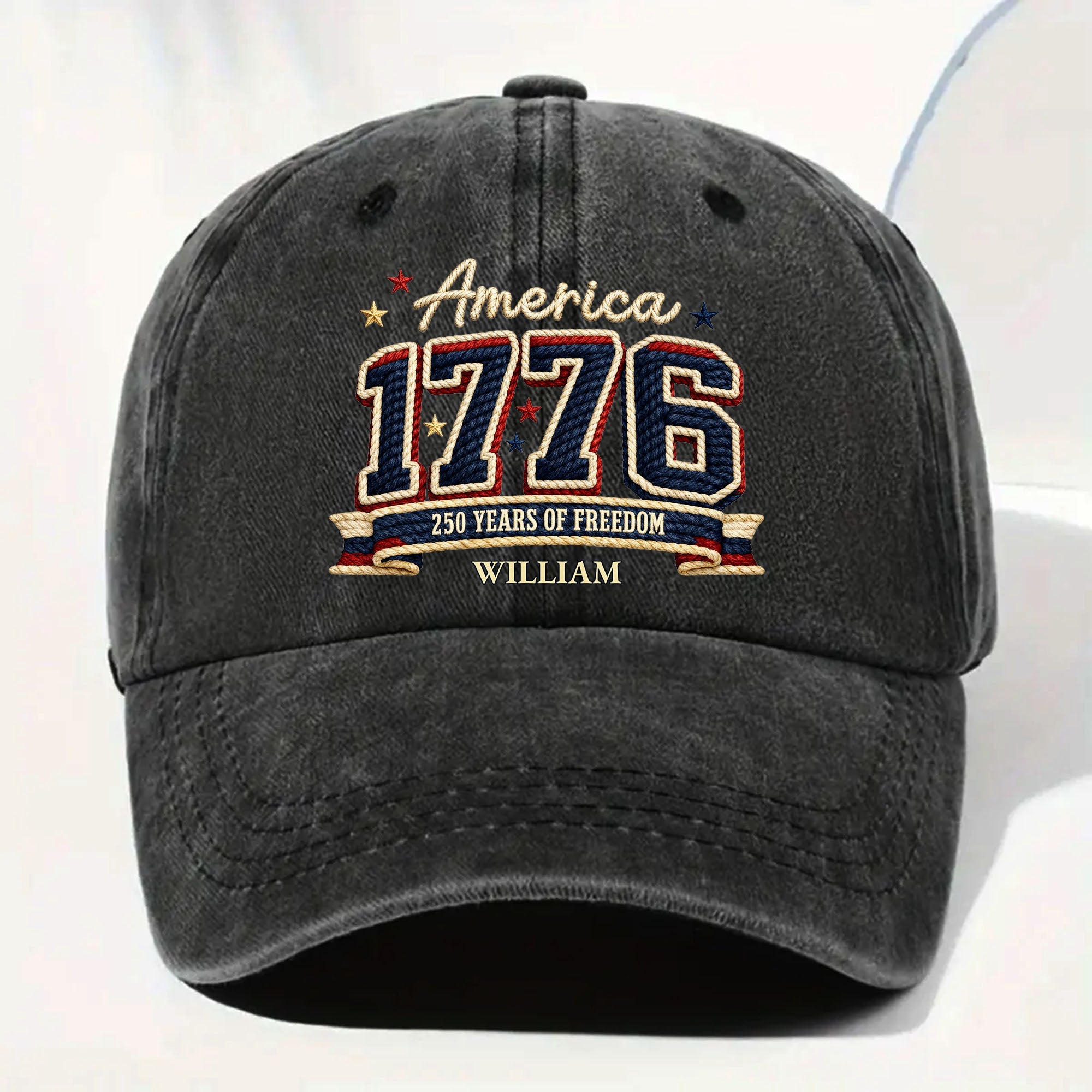 Personalized Washed Denim Cap Custom Name American Flag Gift for Dad Washed Denim Cap GradoCreations