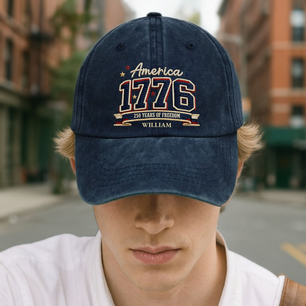 Personalized Washed Denim Cap Custom Name American Flag Gift for Dad Washed Denim Cap GradoCreations