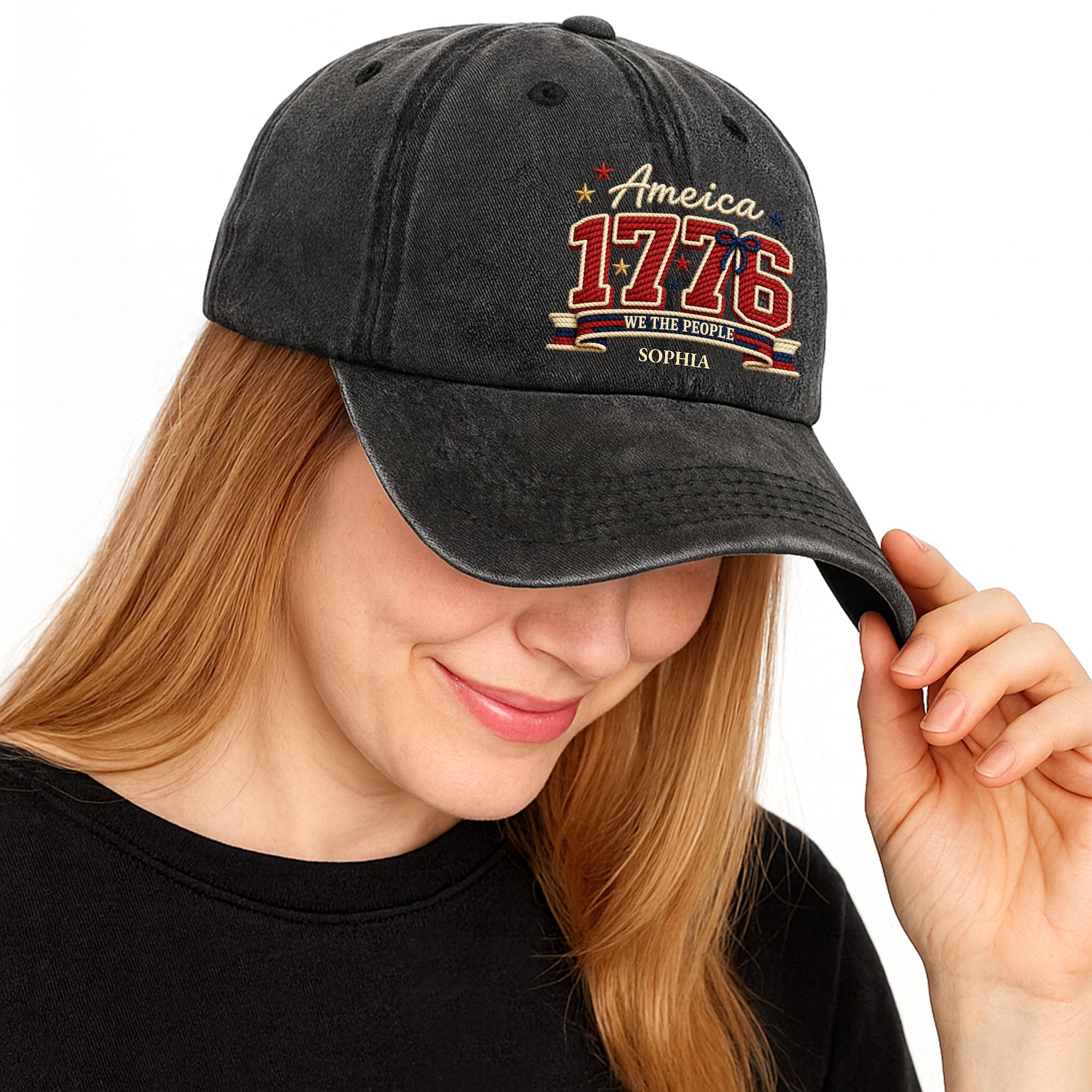 Personalized Washed Denim Cap Custom Name American Flag Gift for Dad Washed Denim Cap GradoCreations