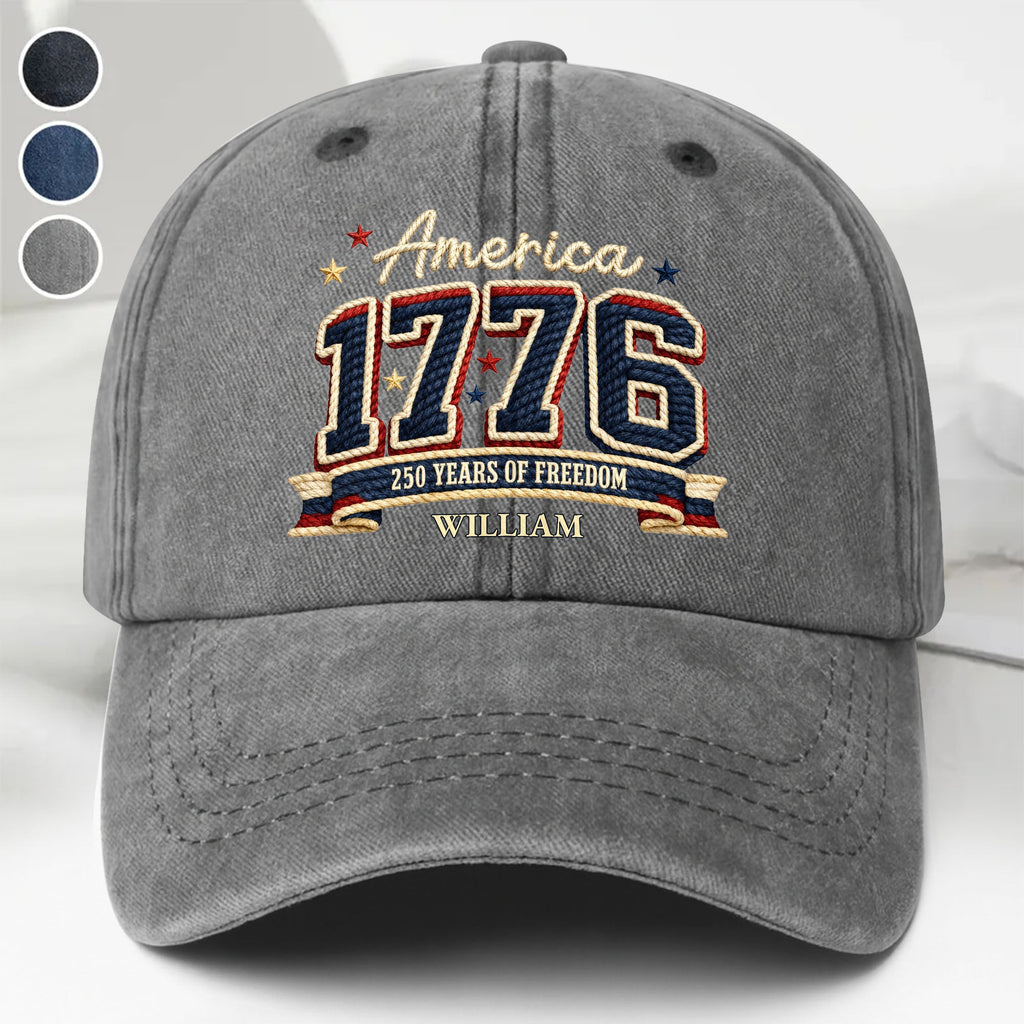 Personalized Washed Denim Cap Custom Name American Flag Gift for Dad Washed Denim Cap GradoCreations