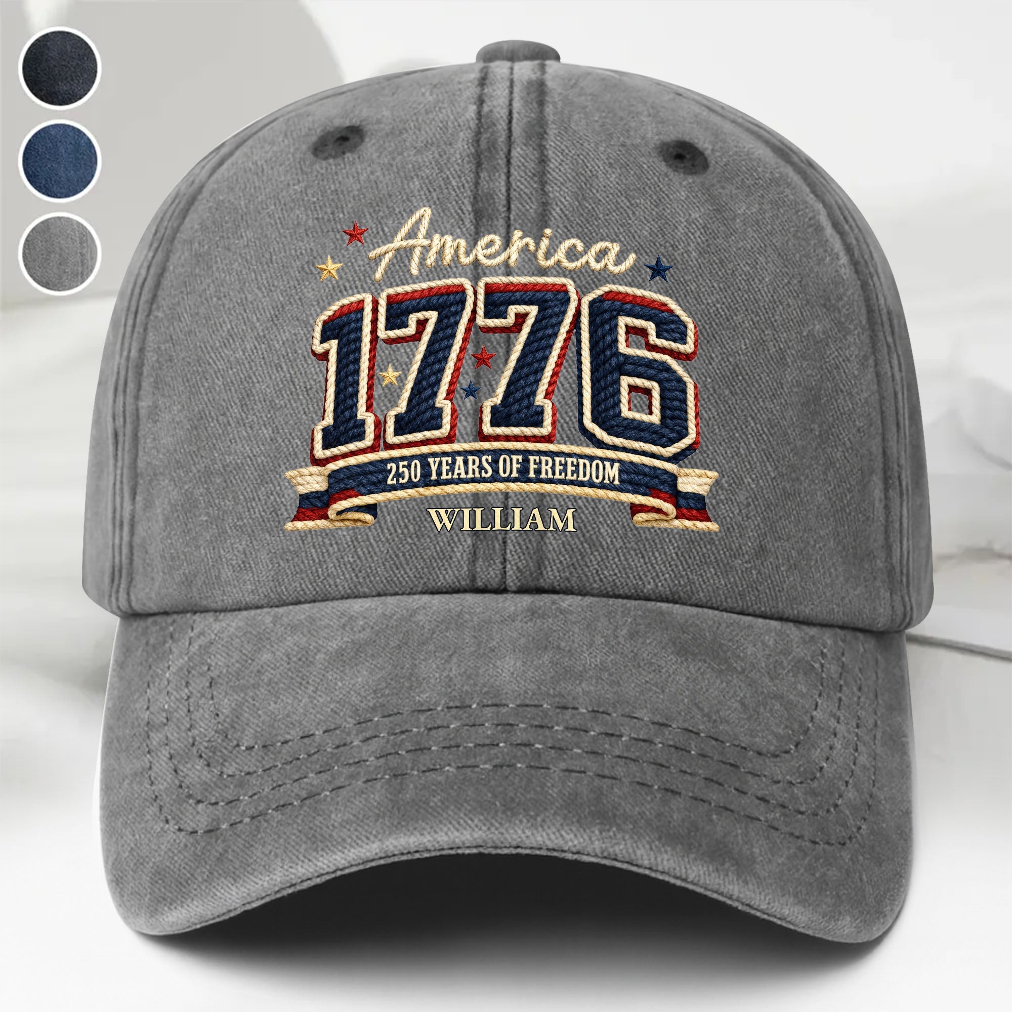 Personalized Washed Denim Cap Custom Name American Flag Gift for Dad Washed Denim Cap GradoCreations