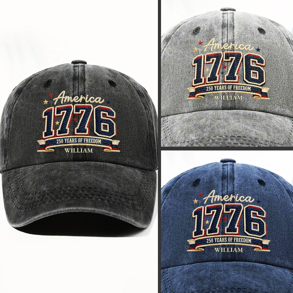 Personalized Washed Denim Cap Custom Name American Flag Gift for Dad Washed Denim Cap GradoCreations