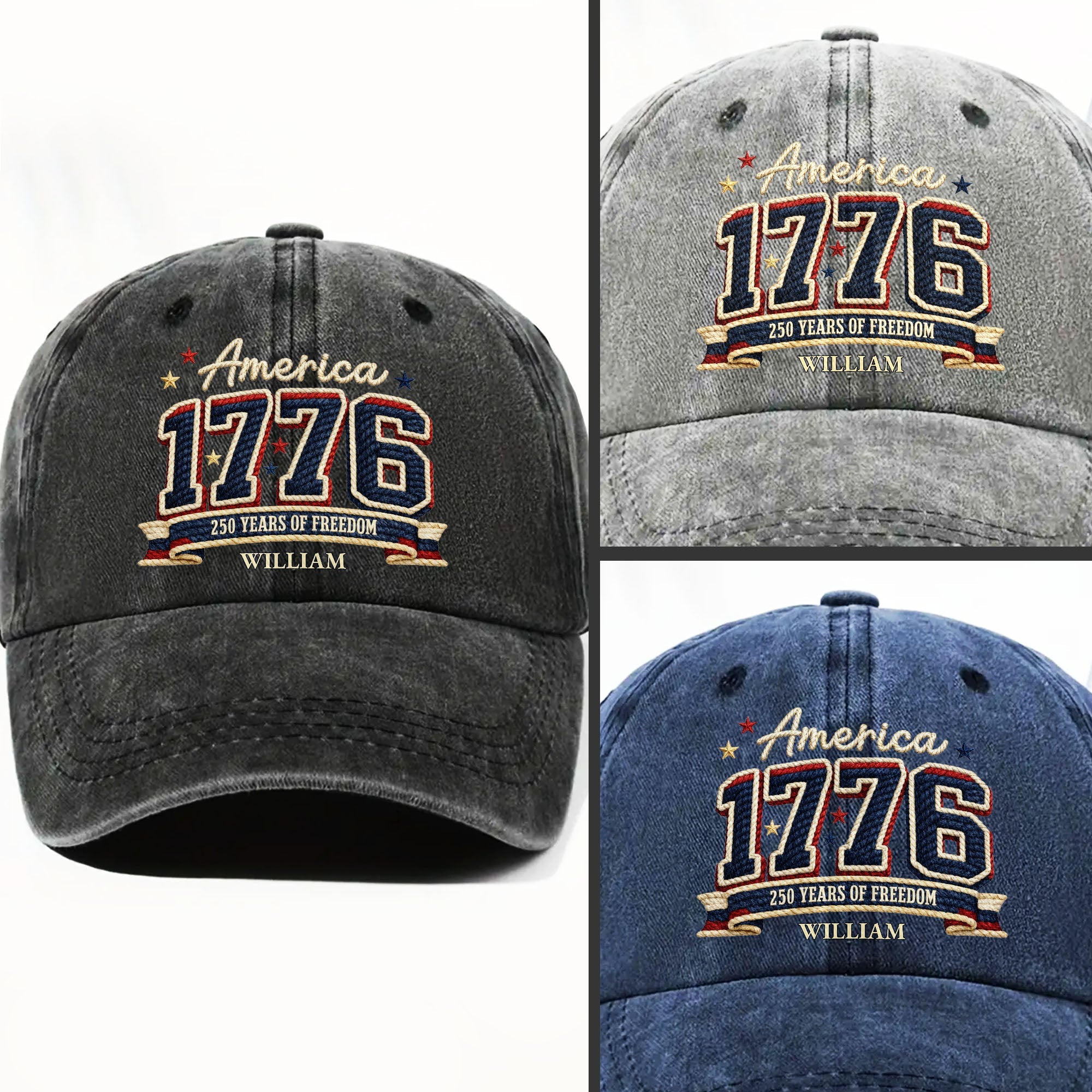 Personalized Washed Denim Cap Custom Name American Flag Gift for Dad Washed Denim Cap GradoCreations