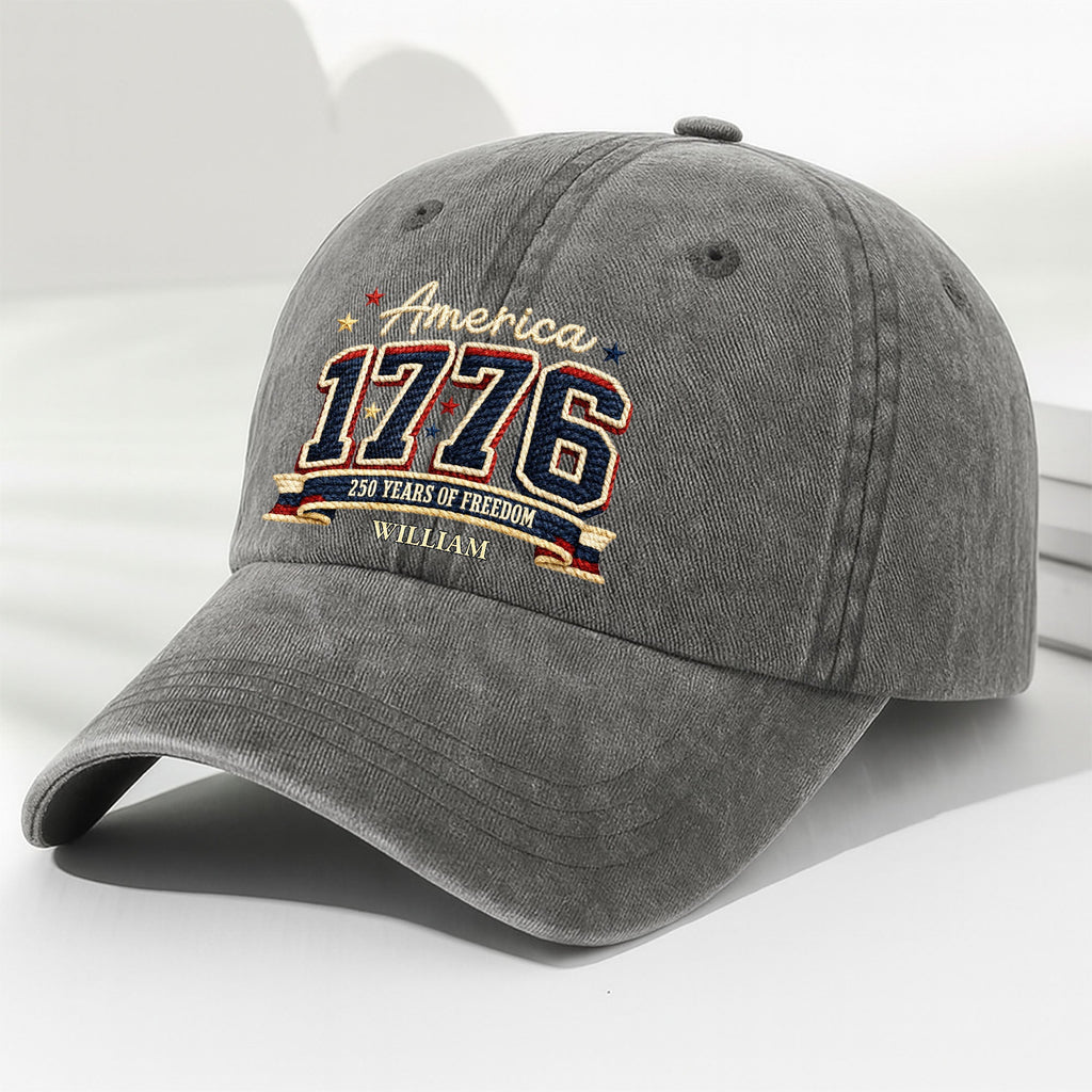 Personalized Washed Denim Cap Custom Name American Flag Gift for Dad Washed Denim Cap GradoCreations