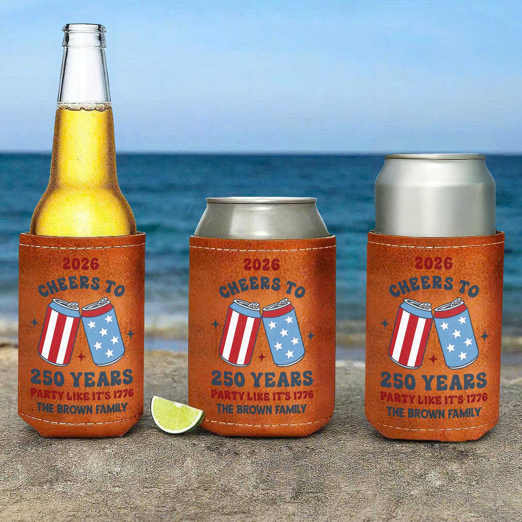 Personalized Leather Can Cooler Custom Name 4th of July Gift Leather Can Cooler GradoCreations