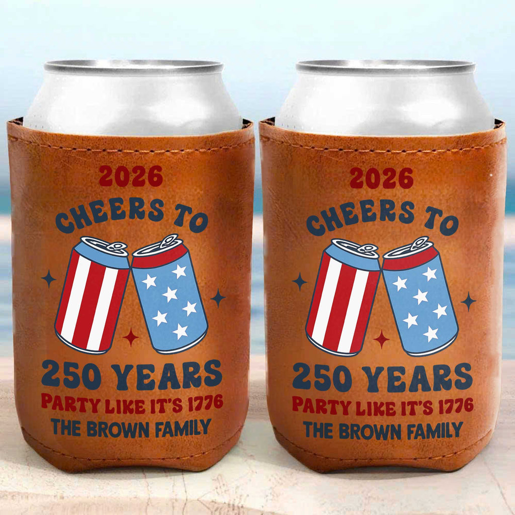 Personalized Leather Can Cooler Custom Name 4th of July Gift Leather Can Cooler GradoCreations