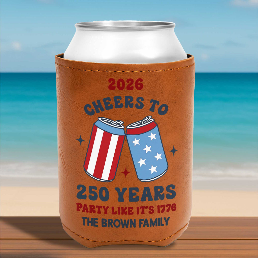 Personalized Leather Can Cooler Custom Name 4th of July Gift Leather Can Cooler GradoCreations