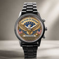 Personalized Black Men's Watch Custom Name Eagle USA Flag Gift for Dad Men's Watch GradoCreations