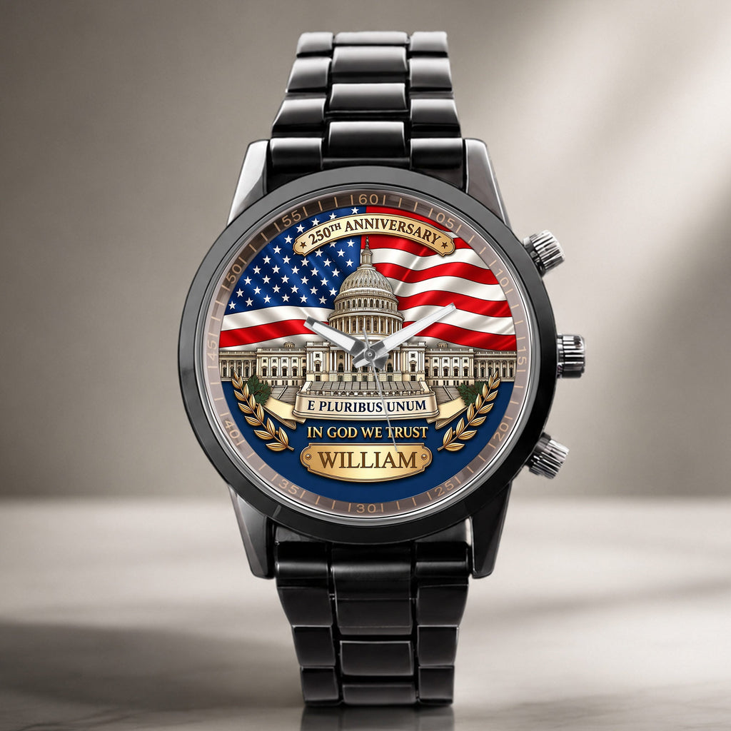 Personalized Custom Men's Watch American Flag Gift for Dad Men's Watch GradoCreations