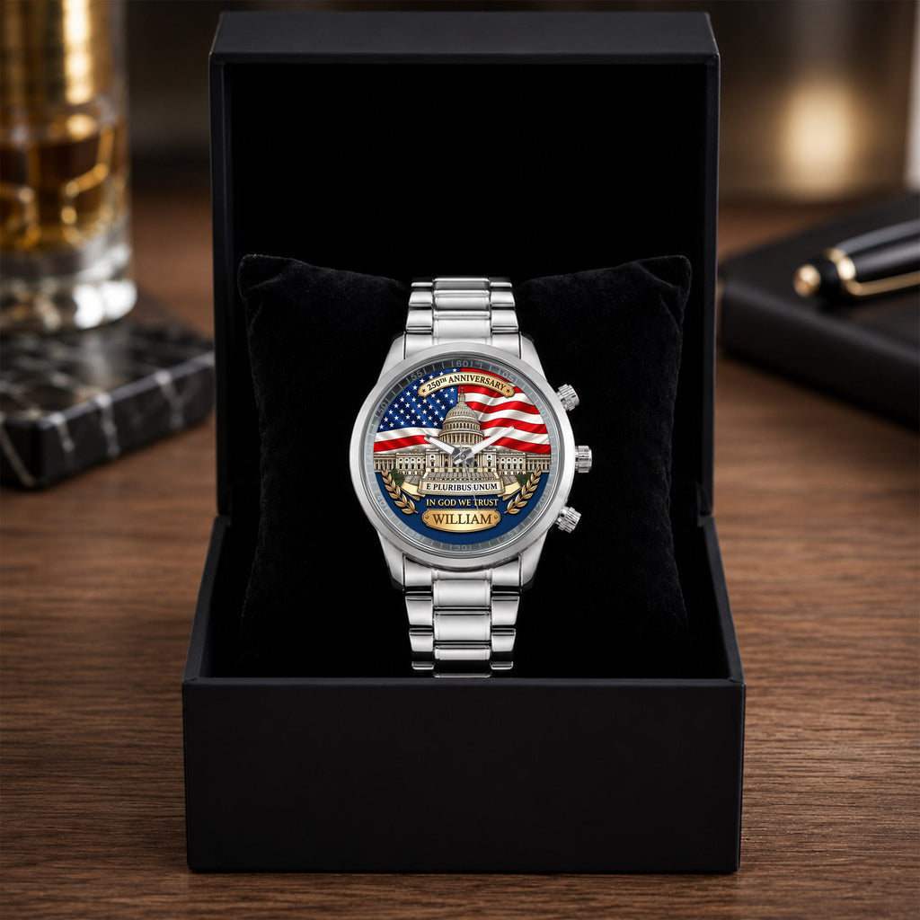 Personalized Custom Men's Watch American Flag Gift for Dad Men's Watch GradoCreations