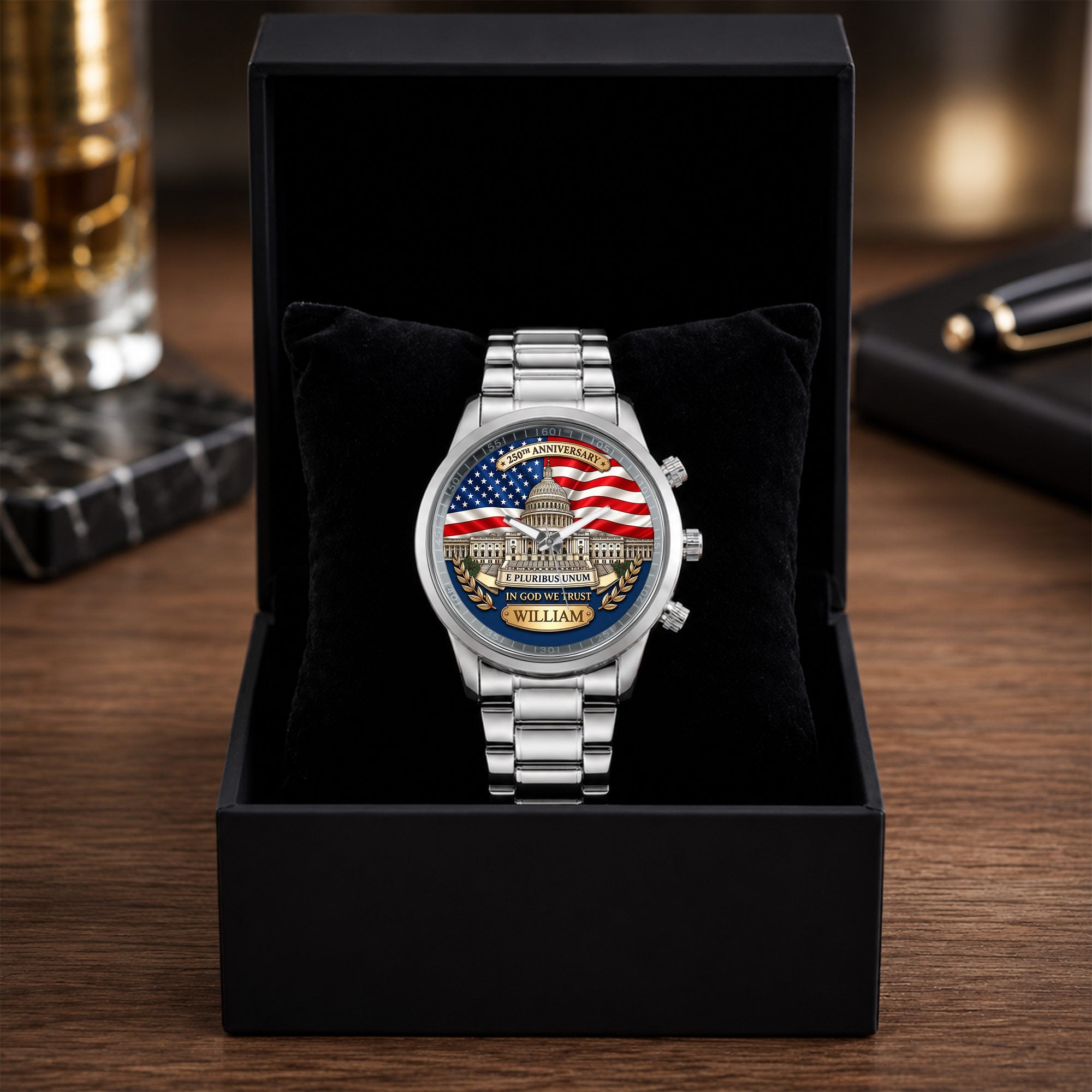 Personalized Custom Men's Watch American Flag Gift for Dad Men's Watch GradoCreations