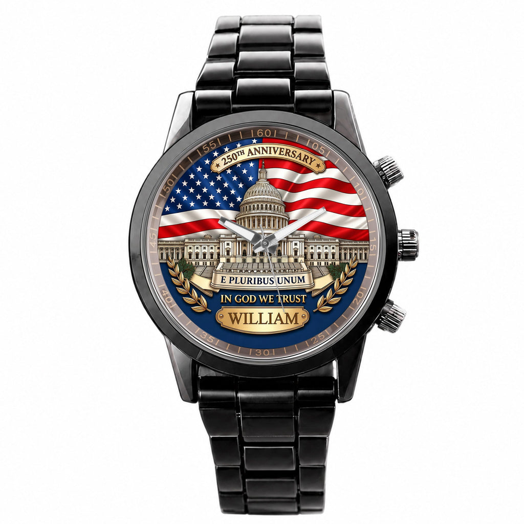 Personalized Custom Men's Watch American Flag Gift for Dad Men's Watch GradoCreations