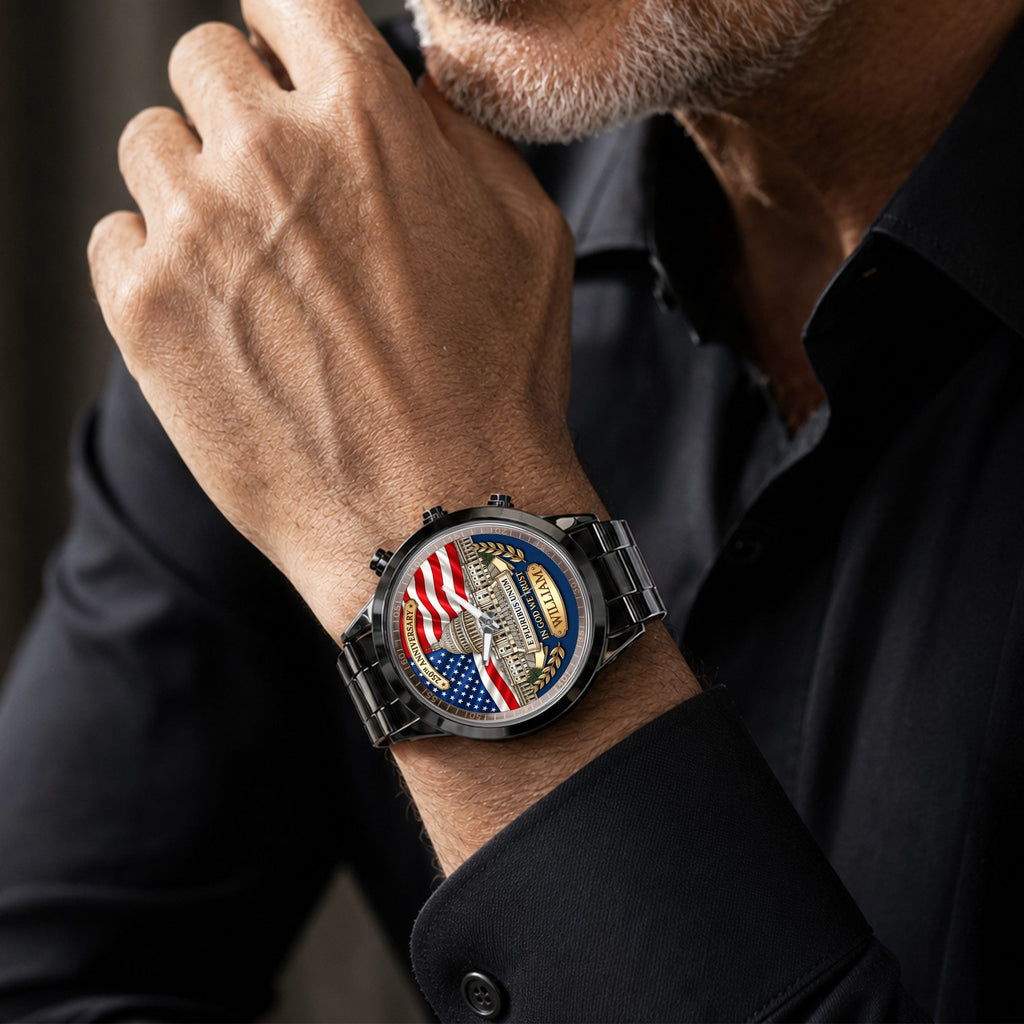 Personalized Custom Men's Watch American Flag Gift for Dad Men's Watch GradoCreations
