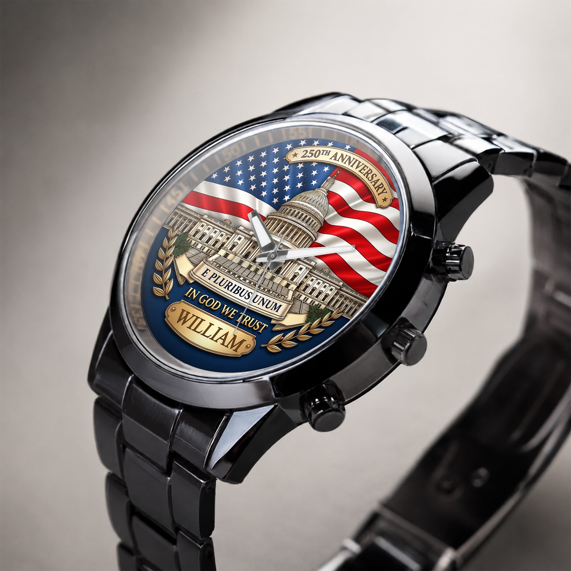 Personalized Custom Men's Watch American Flag Gift for Dad Men's Watch GradoCreations