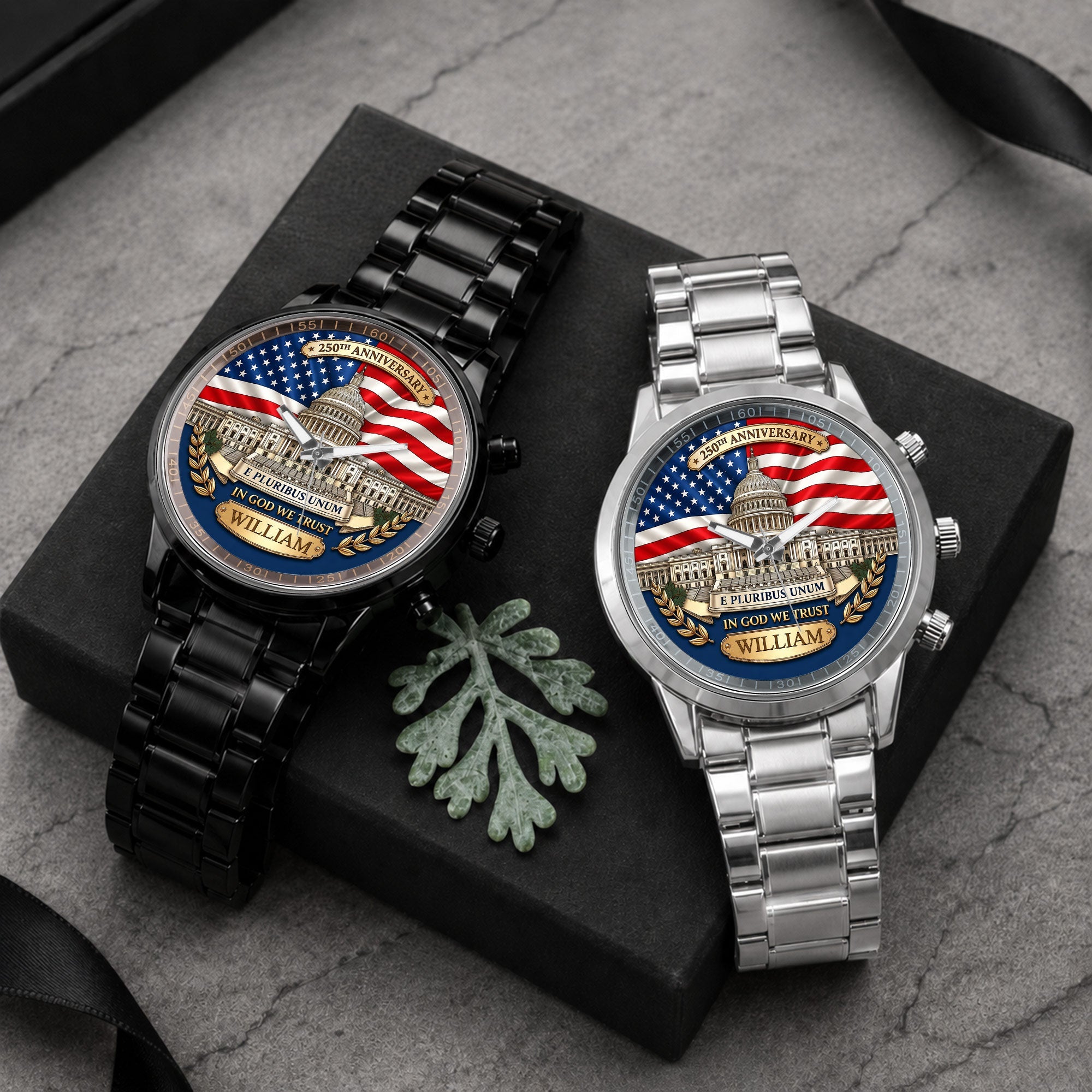 Personalized Custom Men's Watch American Flag Gift for Dad Men's Watch GradoCreations