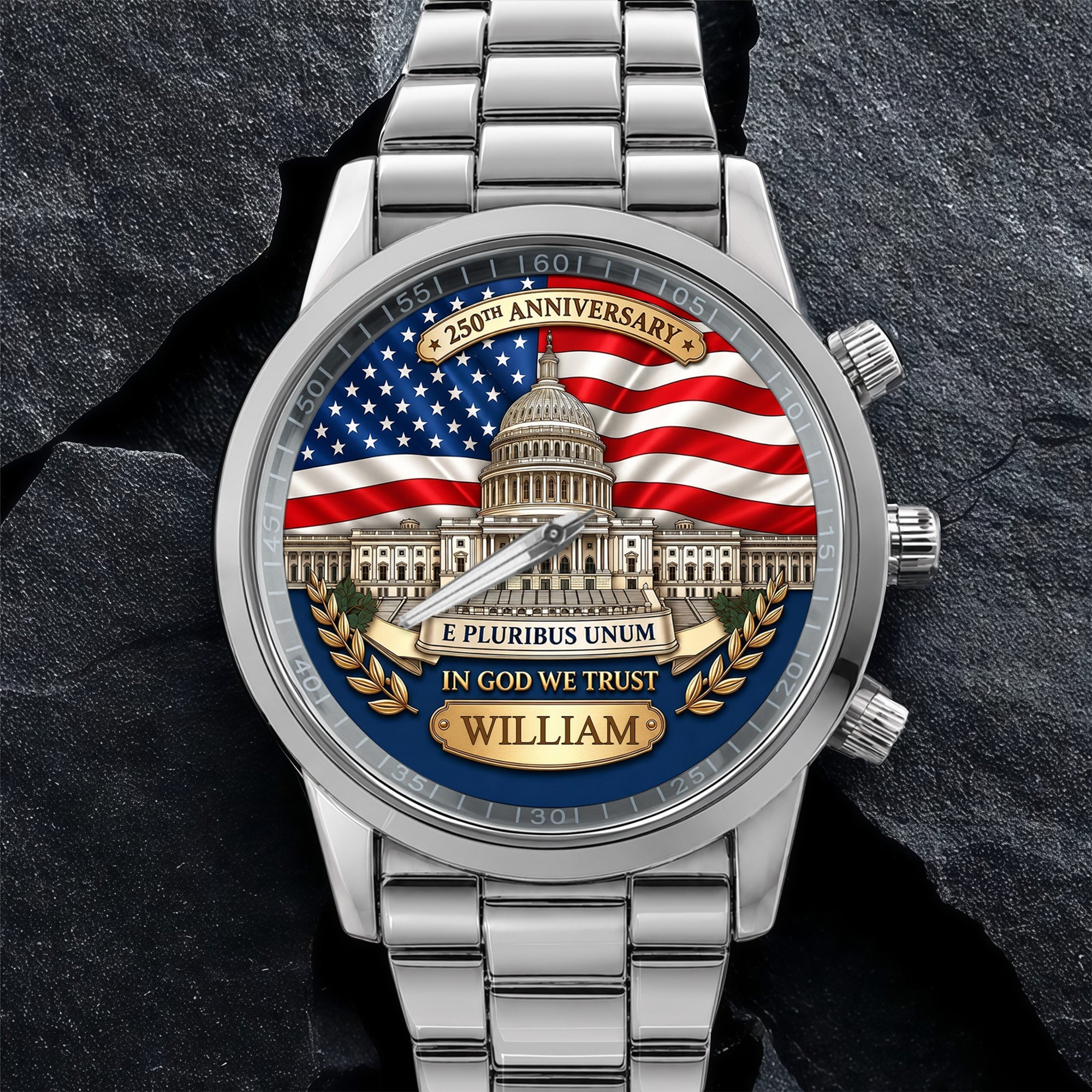 Personalized Custom Men's Watch American Flag Gift for Dad Men's Watch GradoCreations
