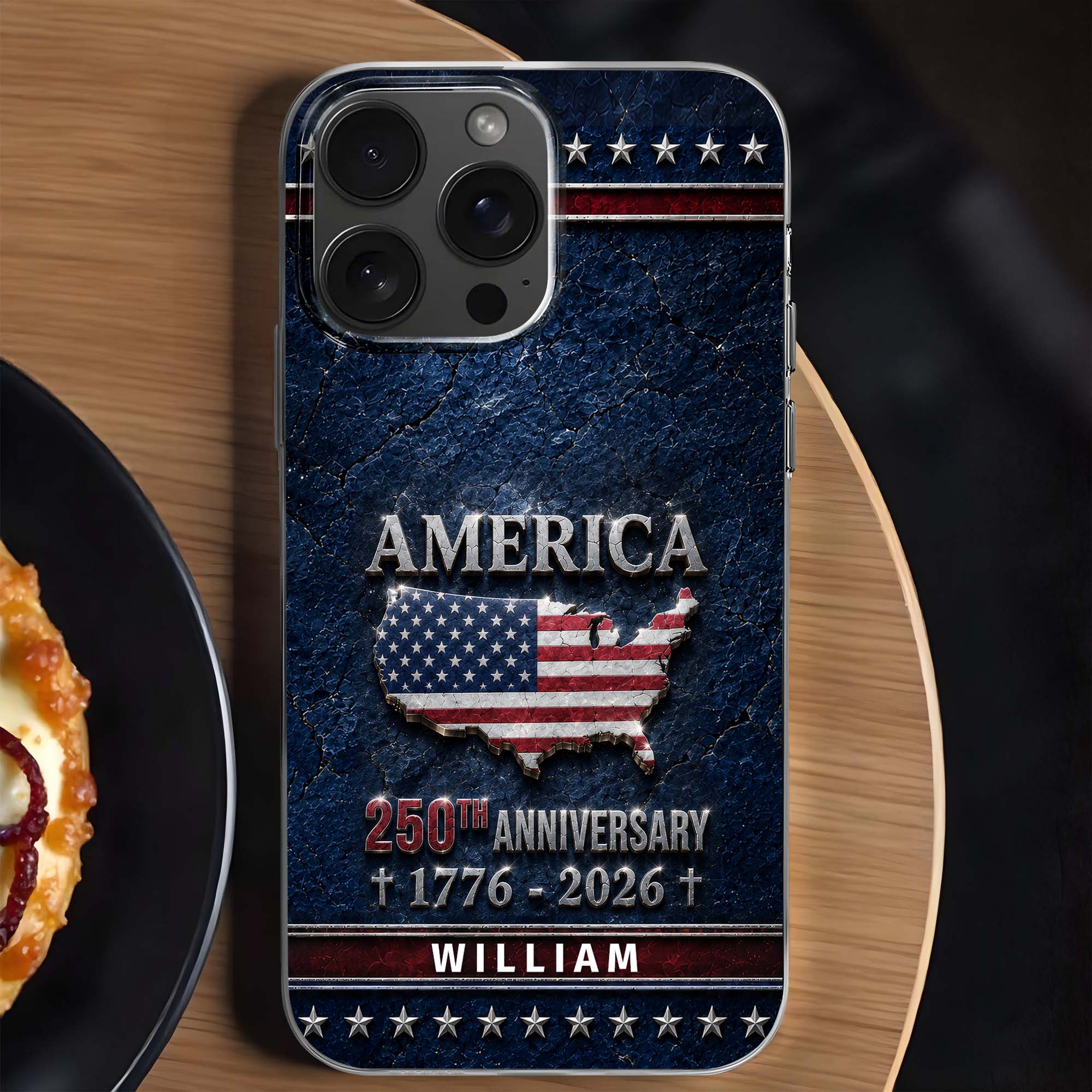 Personalized Clear Phone Case USA Map Flag Gift Idea 250th Anniversary Clear Phone Case GradoCreations