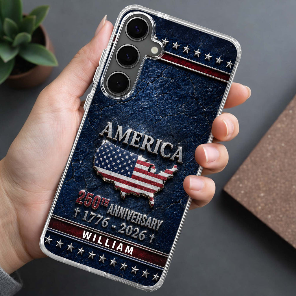 Personalized Clear Phone Case USA Map Flag Gift Idea 250th Anniversary Clear Phone Case GradoCreations
