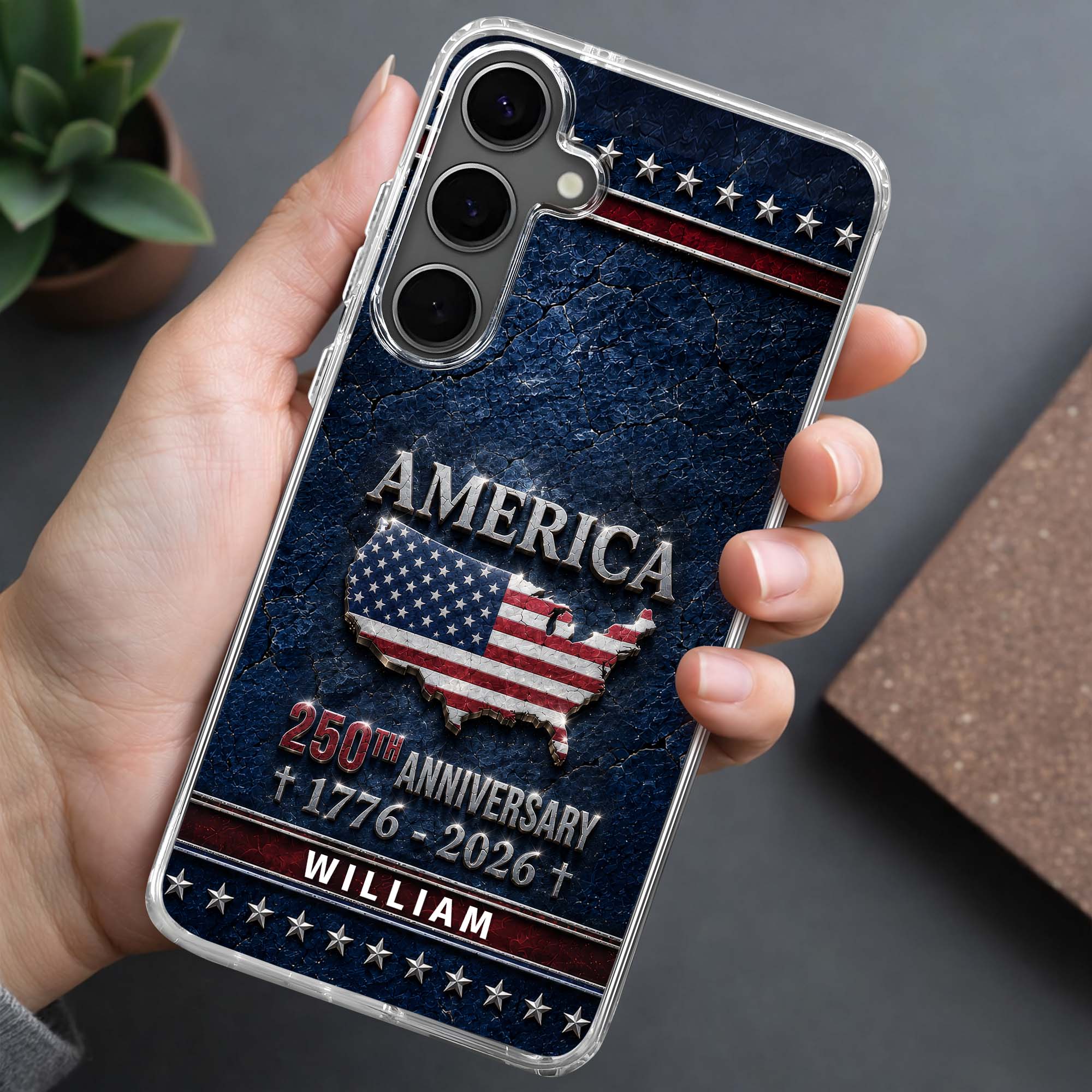 Personalized Clear Phone Case USA Map Flag Gift Idea 250th Anniversary Clear Phone Case GradoCreations