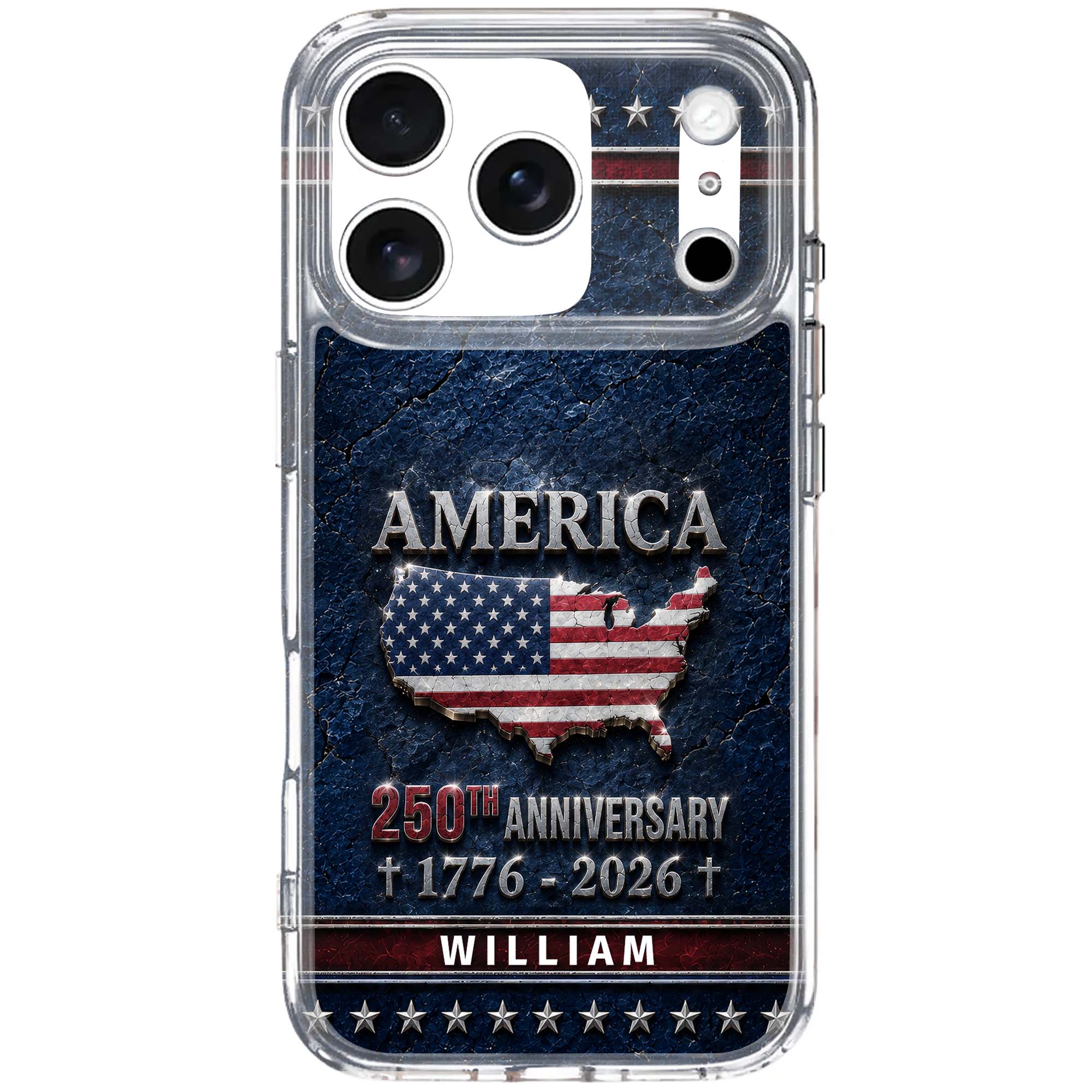 Personalized Clear Phone Case USA Map Flag Gift Idea 250th Anniversary Clear Phone Case GradoCreations