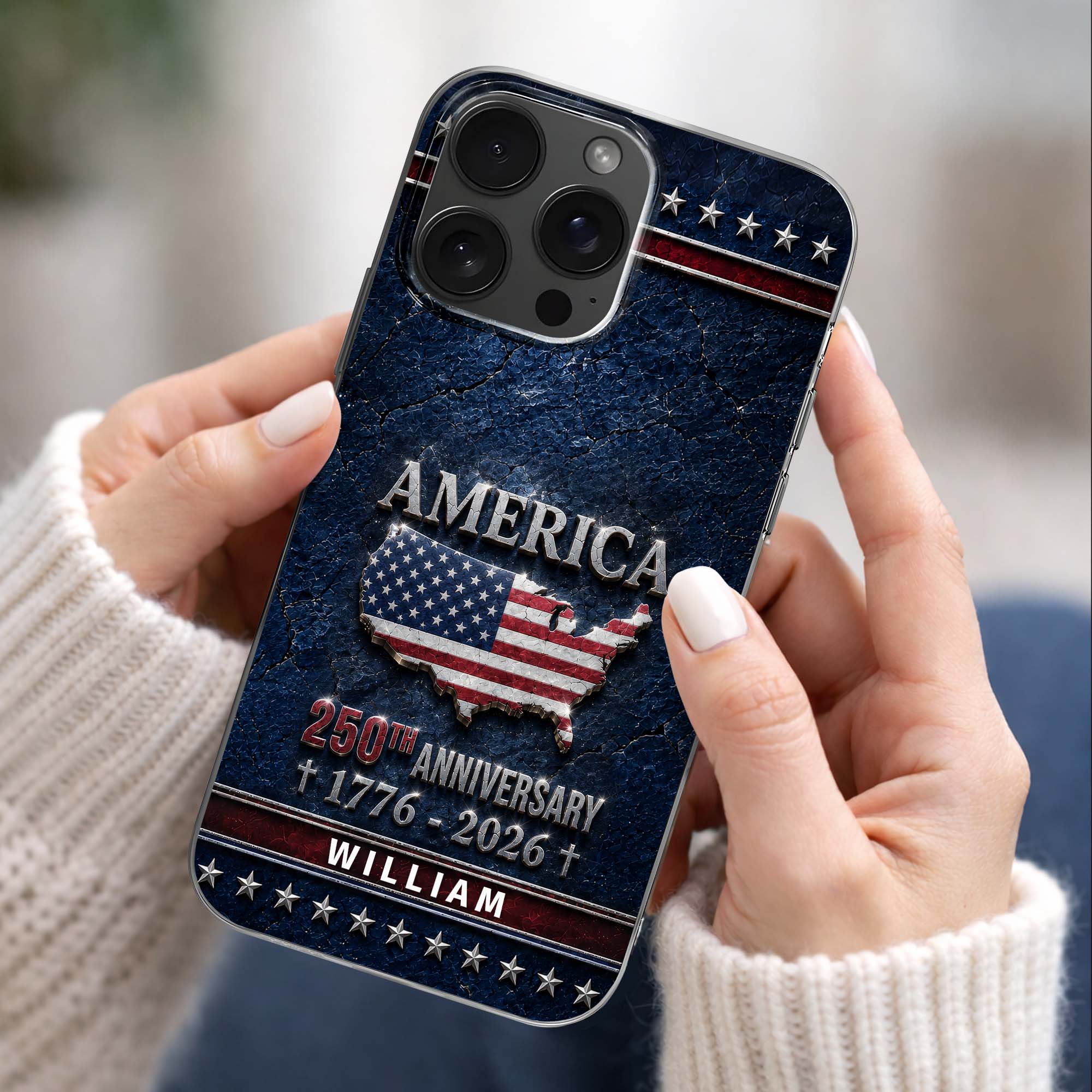Personalized Clear Phone Case USA Map Flag Gift Idea 250th Anniversary Clear Phone Case GradoCreations