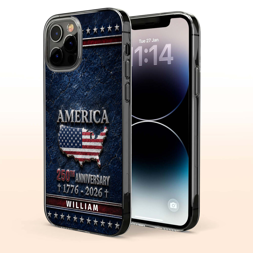 Personalized Clear Phone Case USA Map Flag Gift Idea 250th Anniversary Clear Phone Case GradoCreations