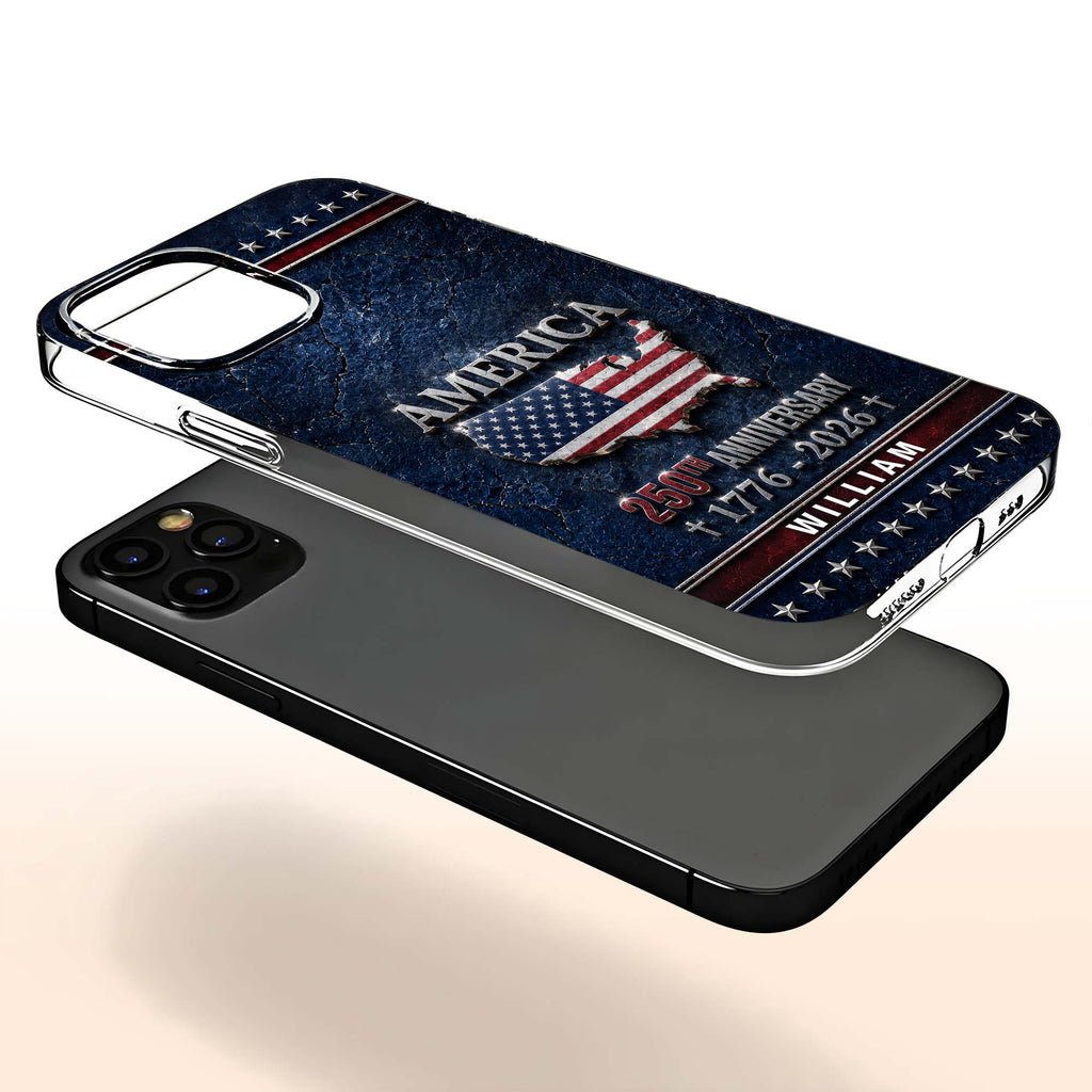 Personalized Clear Phone Case USA Map Flag Gift Idea 250th Anniversary Clear Phone Case GradoCreations