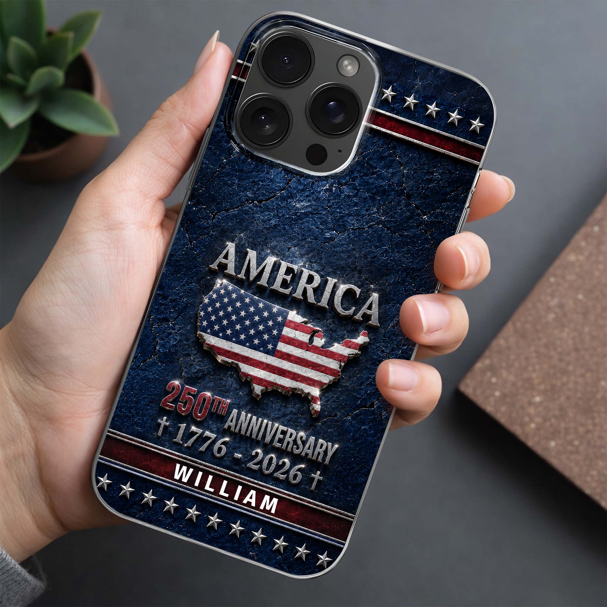 Personalized Clear Phone Case USA Map Flag Gift Idea 250th Anniversary Clear Phone Case GradoCreations