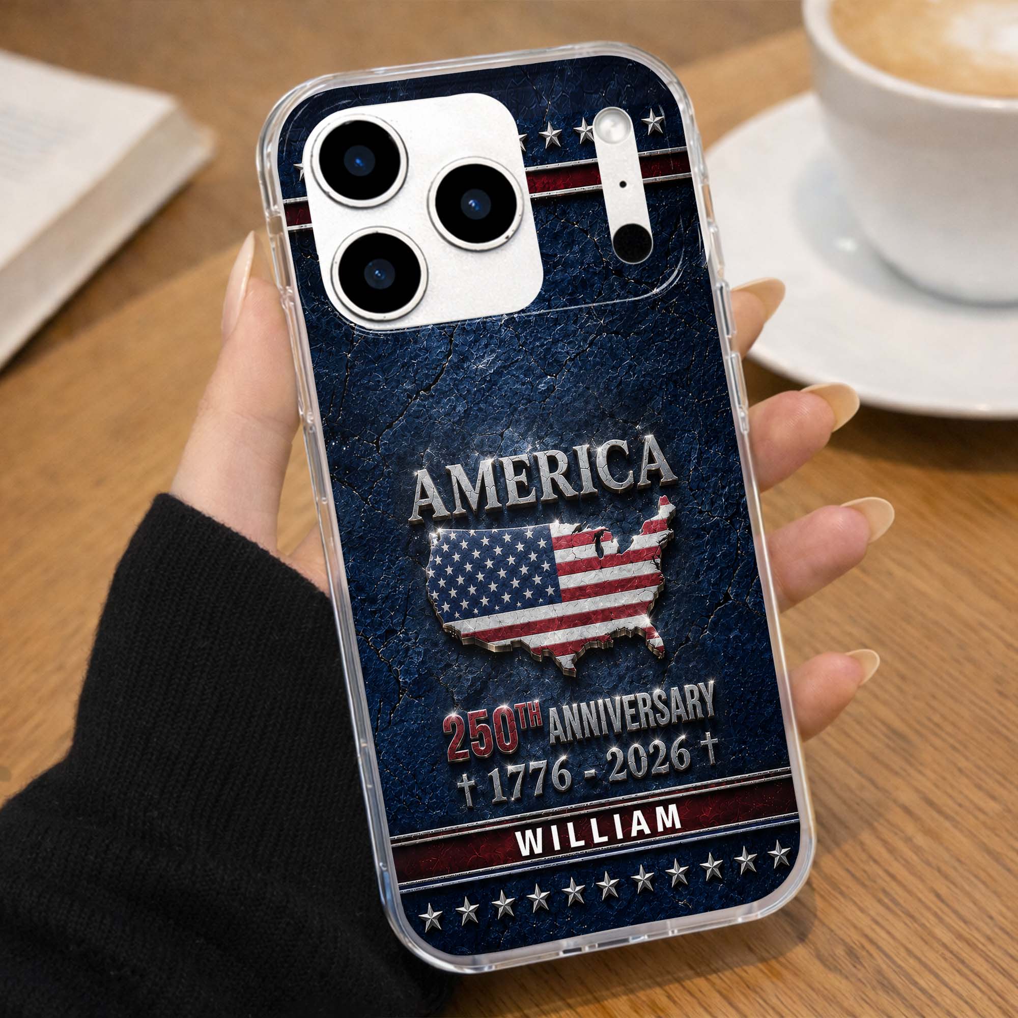 Personalized Clear Phone Case USA Map Flag Gift Idea 250th Anniversary Clear Phone Case GradoCreations