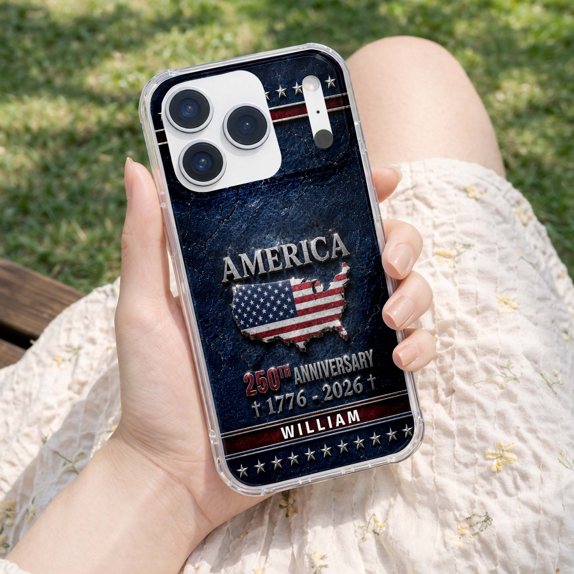 Personalized Clear Phone Case USA Map Flag Gift Idea 250th Anniversary Clear Phone Case GradoCreations