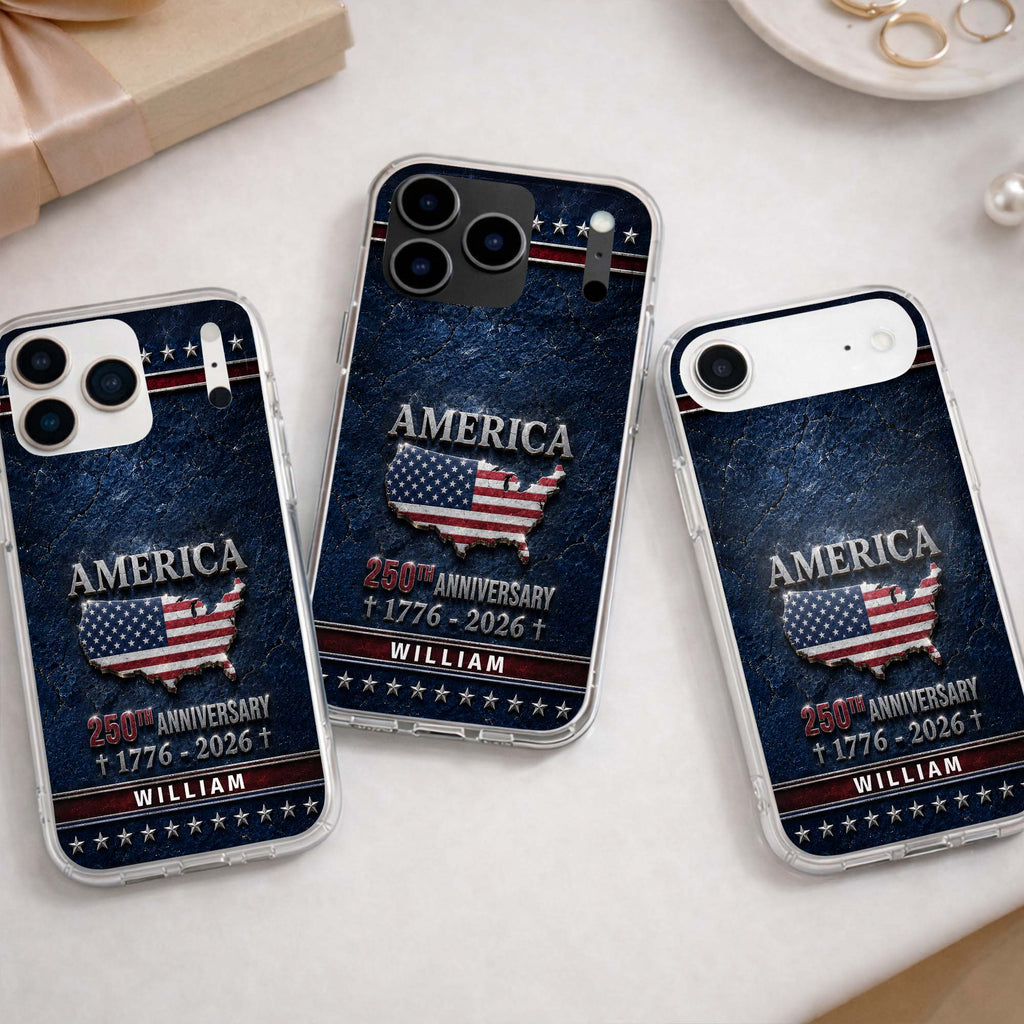Personalized Clear Phone Case USA Map Flag Gift Idea 250th Anniversary Clear Phone Case GradoCreations