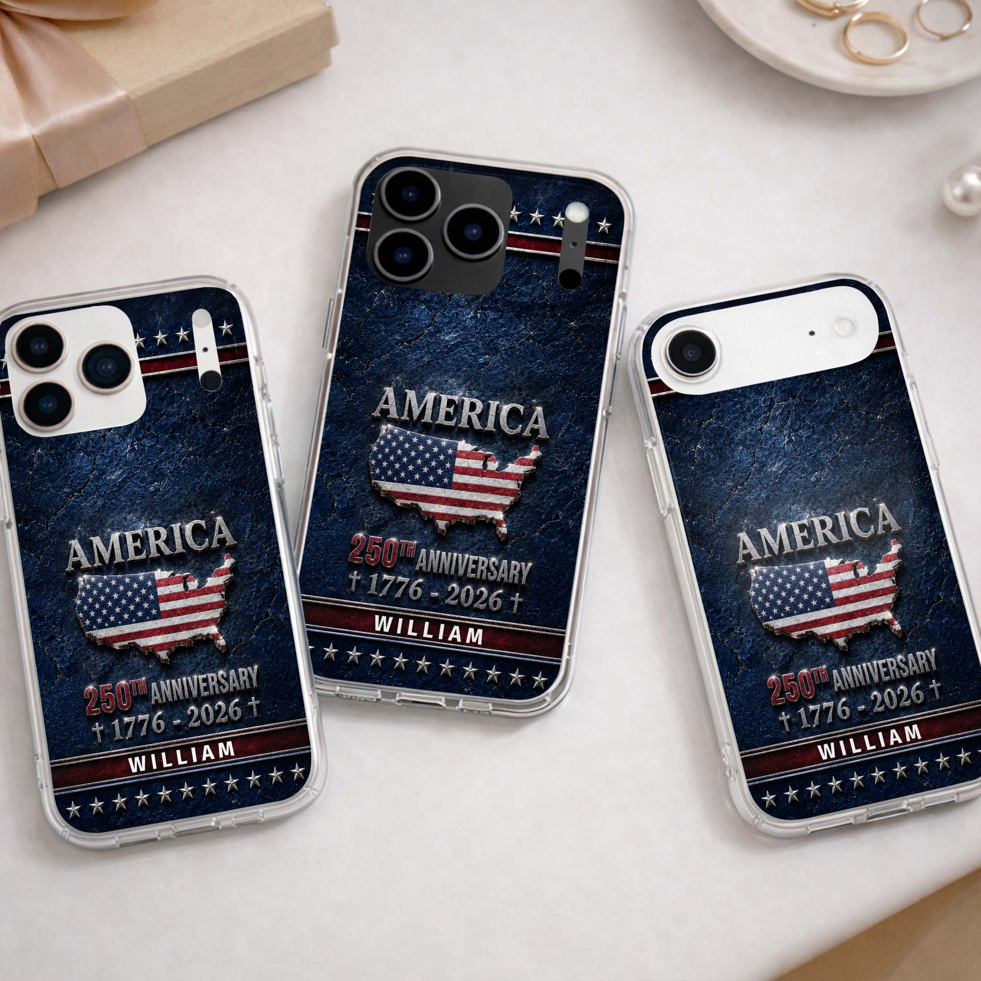 Personalized Clear Phone Case USA Map Flag Gift Idea 250th Anniversary Clear Phone Case GradoCreations