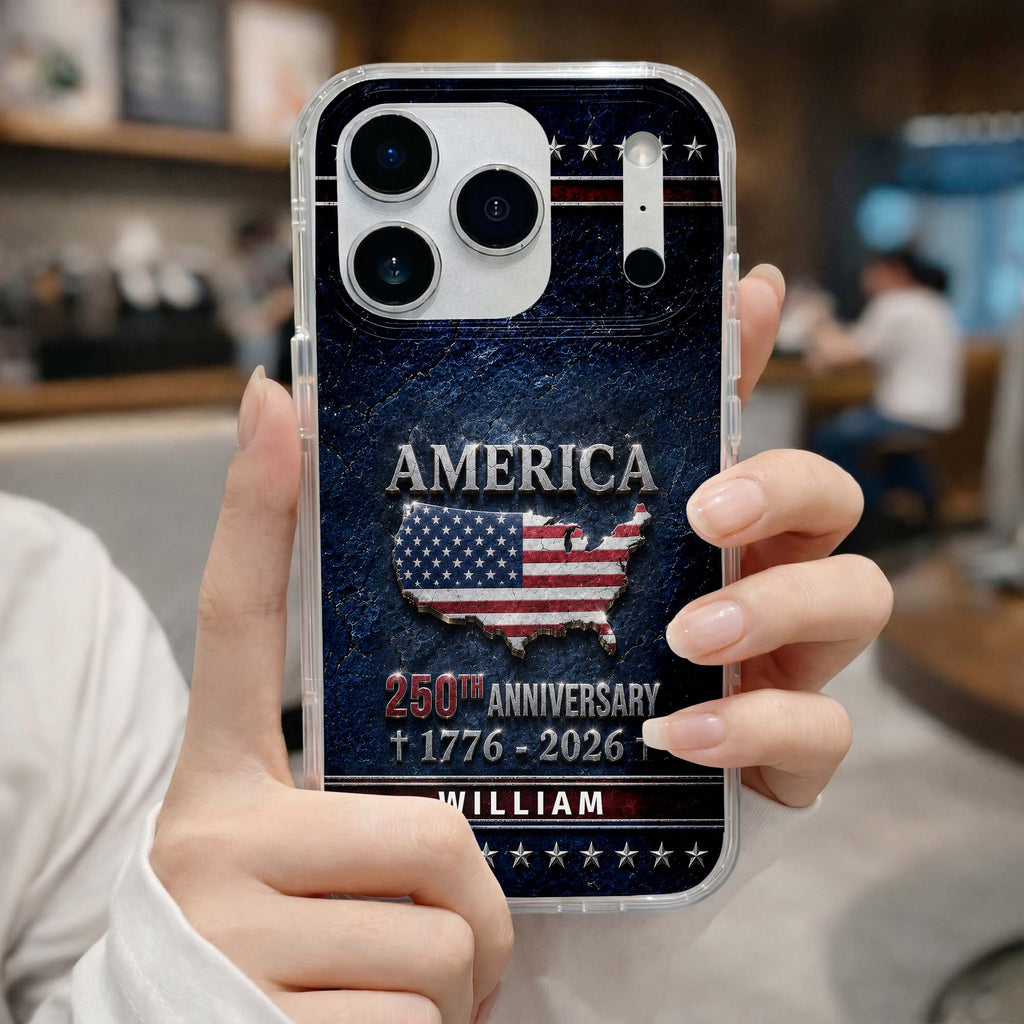 Personalized Clear Phone Case USA Map Flag Gift Idea 250th Anniversary Clear Phone Case GradoCreations