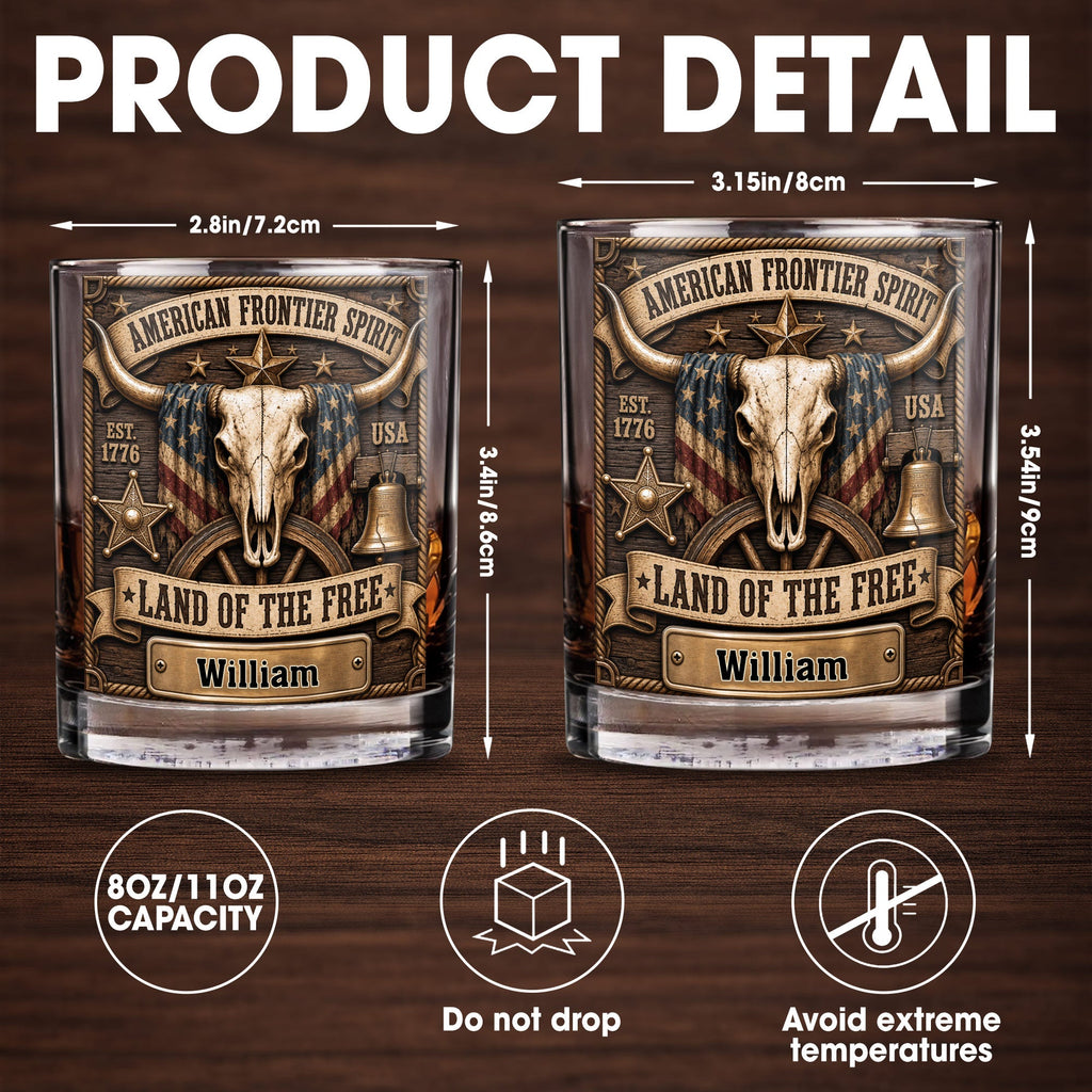 Personalized Whiskey Glass Custom Name Steer Skull Patriotic Gift Whiskey Glass GradoCreations