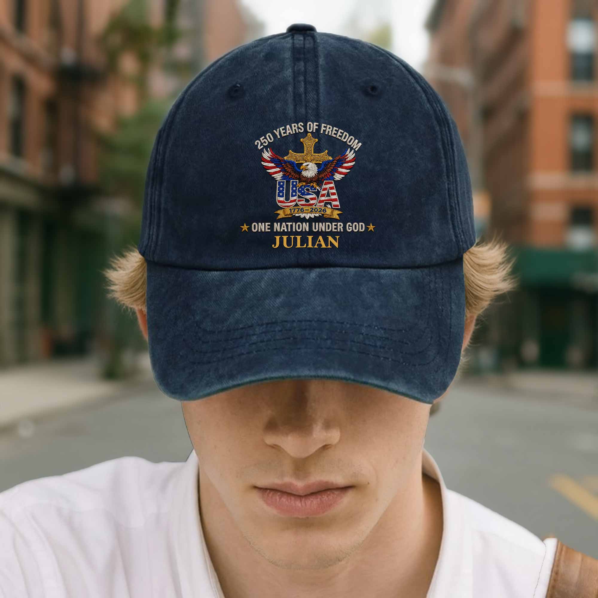 Personalized Washed Denim Cap Custom Eagle Cross Gift for Dad Washed Denim Cap GradoCreations