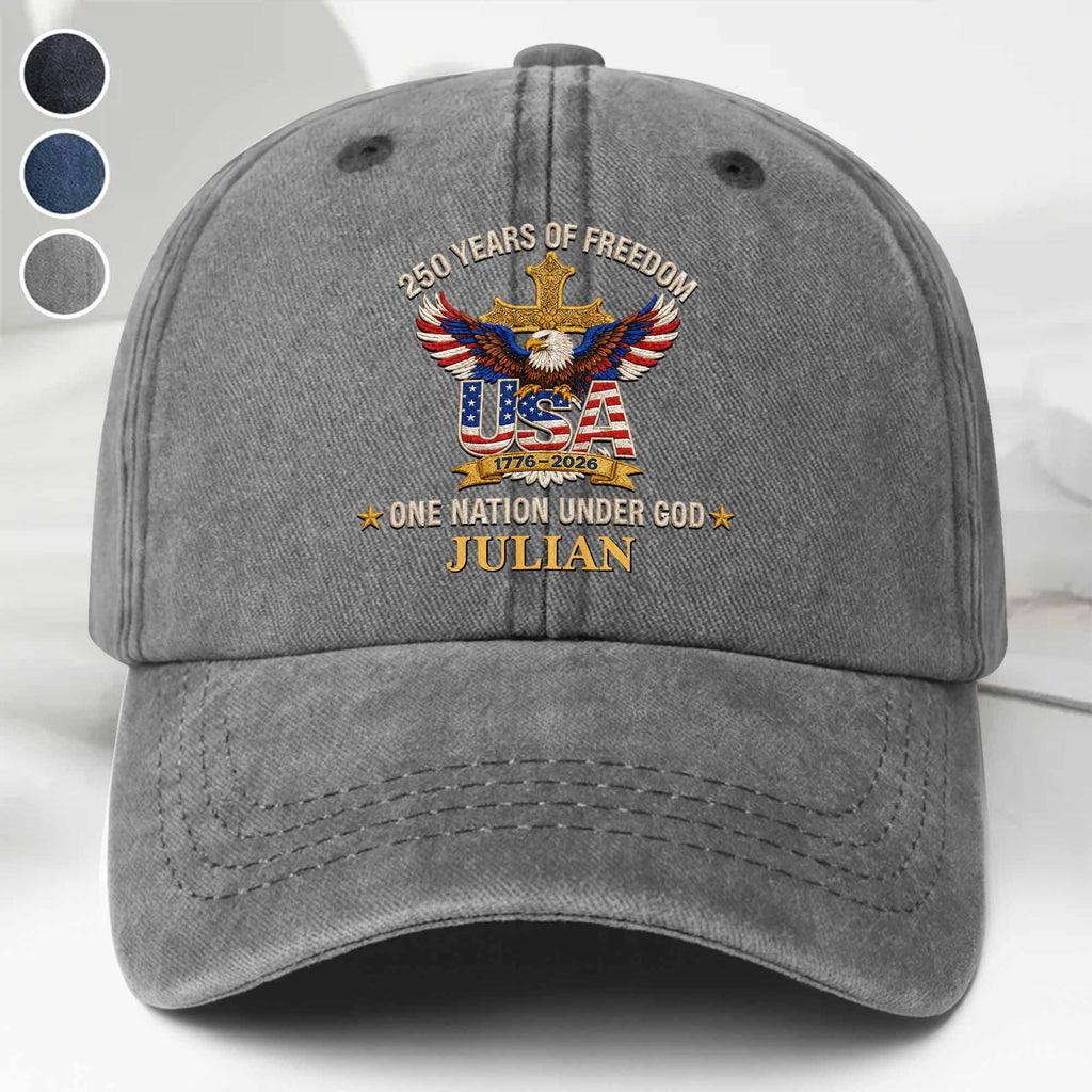 Personalized Washed Denim Cap Custom Eagle Cross Gift for Dad Washed Denim Cap GradoCreations