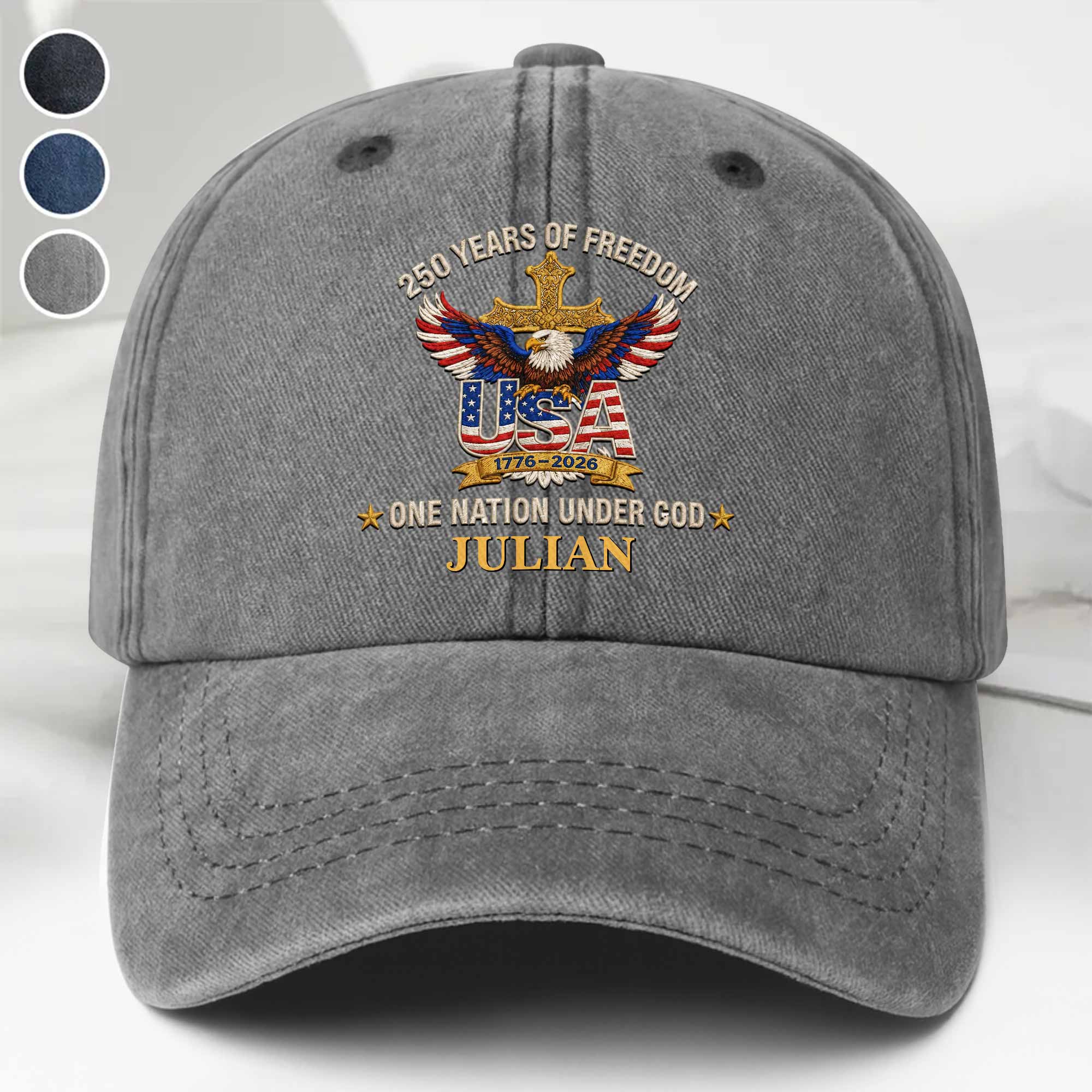 Personalized Washed Denim Cap Custom Eagle Cross Gift for Dad Washed Denim Cap GradoCreations