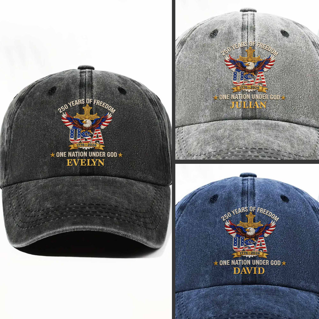 Personalized Washed Denim Cap Custom Eagle Cross Gift for Dad Washed Denim Cap GradoCreations