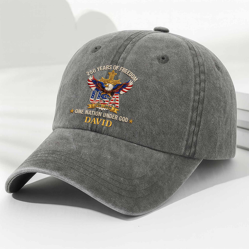 Personalized Washed Denim Cap Custom Eagle Cross Gift for Dad Washed Denim Cap GradoCreations