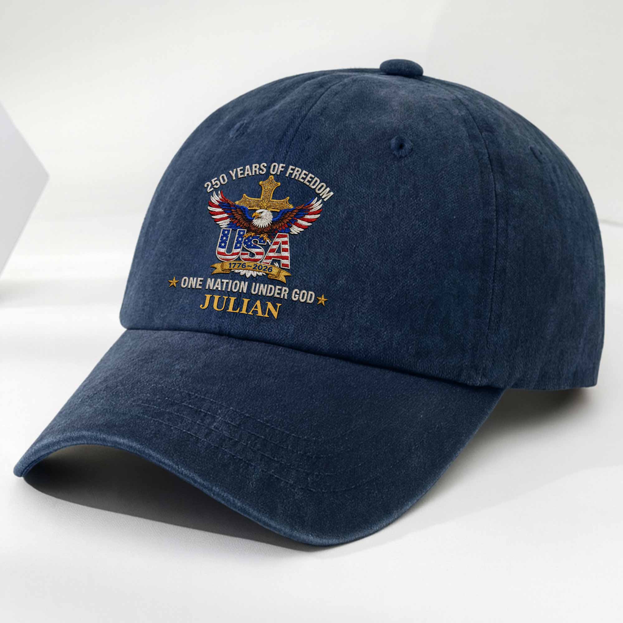 Personalized Washed Denim Cap Custom Eagle Cross Gift for Dad Washed Denim Cap GradoCreations