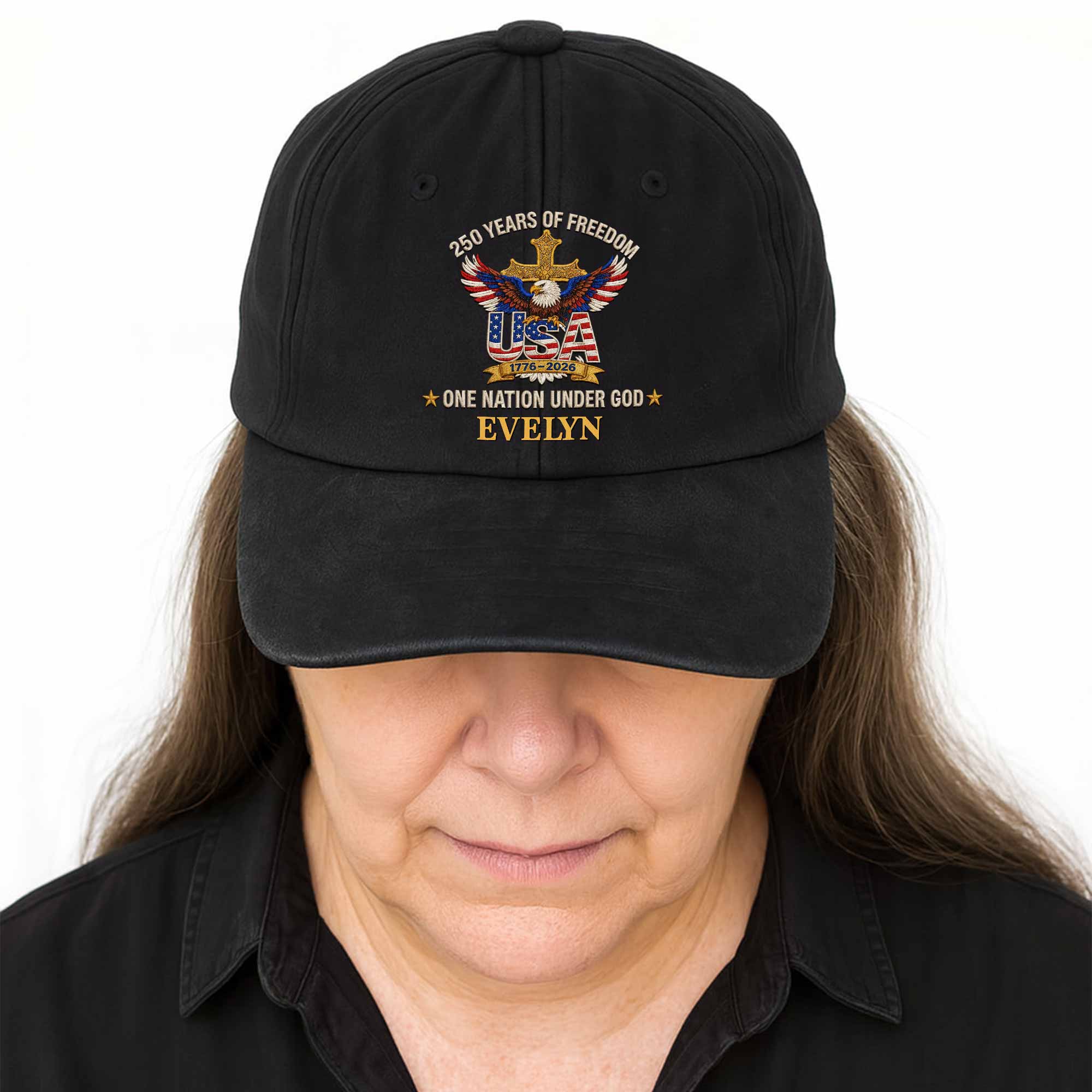 Personalized Washed Denim Cap Custom Eagle Cross Gift for Dad Washed Denim Cap GradoCreations