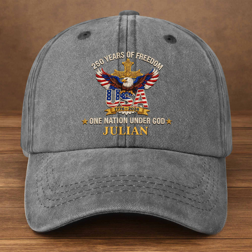 Personalized Washed Denim Cap Custom Eagle Cross Gift for Dad Washed Denim Cap GradoCreations