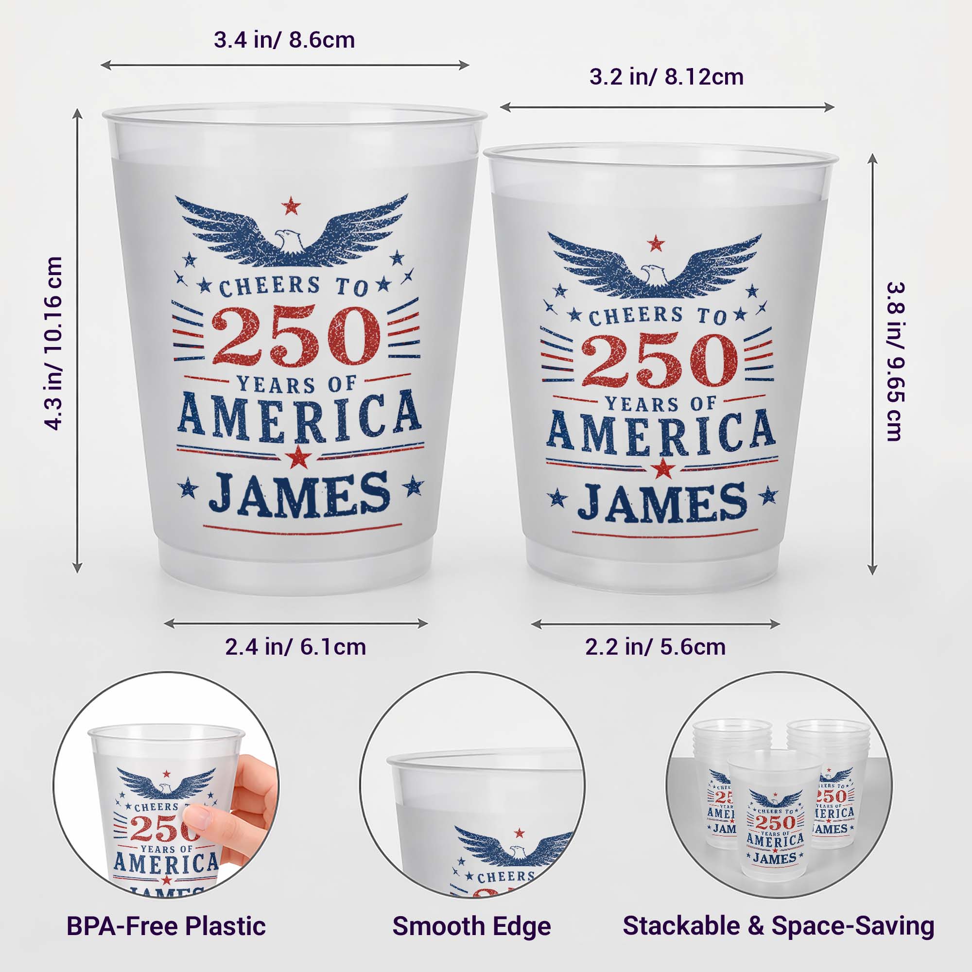 Personalized Frosted Cups Custom Name Eagle Design Gift Frosted Cups GradoCreations